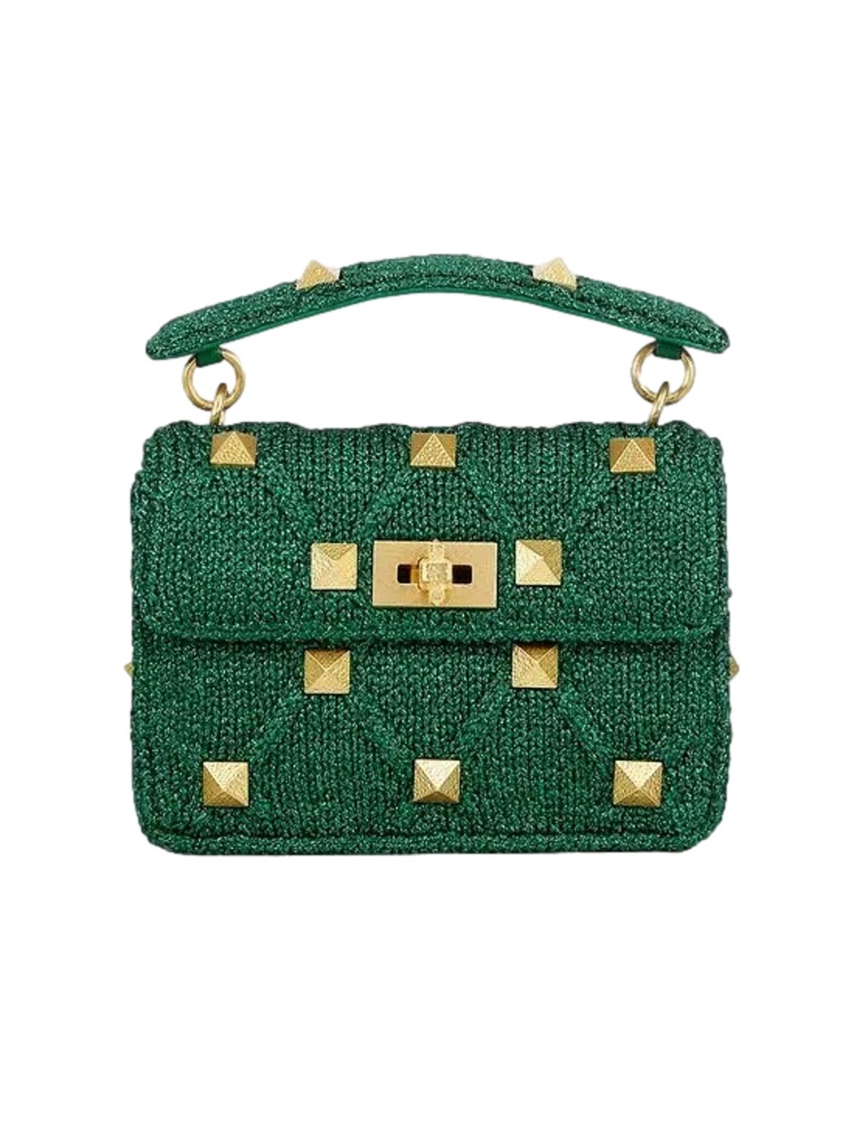 Valentino Garavani Roman Stud Medium Shoulder Bag Metallic Green Lurex