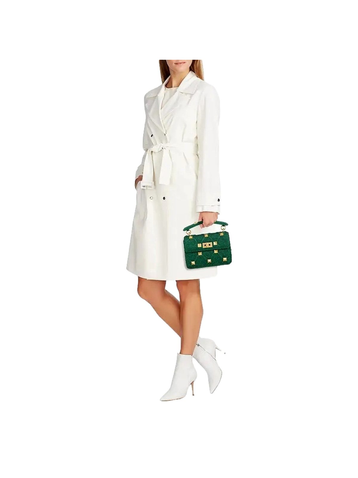 Valentino Garavani Roman Stud Medium Shoulder Bag Metallic Green Lurex