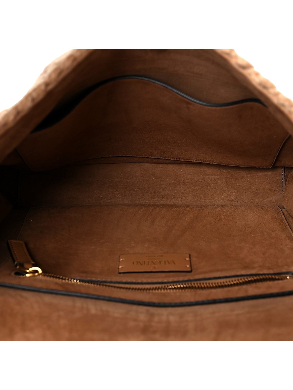 Valentino Garavani Roman Stud Large Shoulder Bag Brown Cashmere Knit Gold Hardware