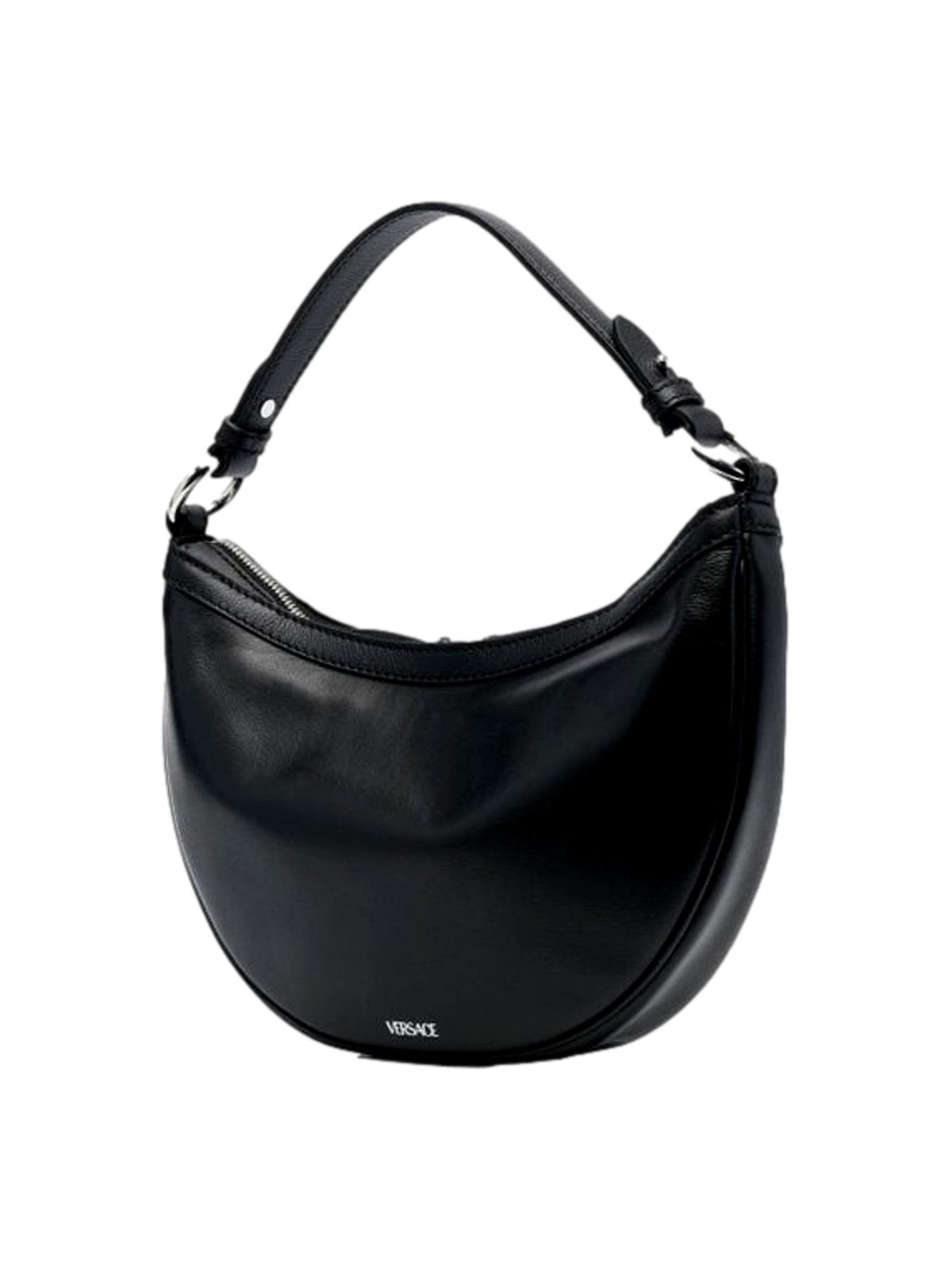 Versace La Medusa Repeat Small Hobo Shoulder Bag Black Calfskin Leather