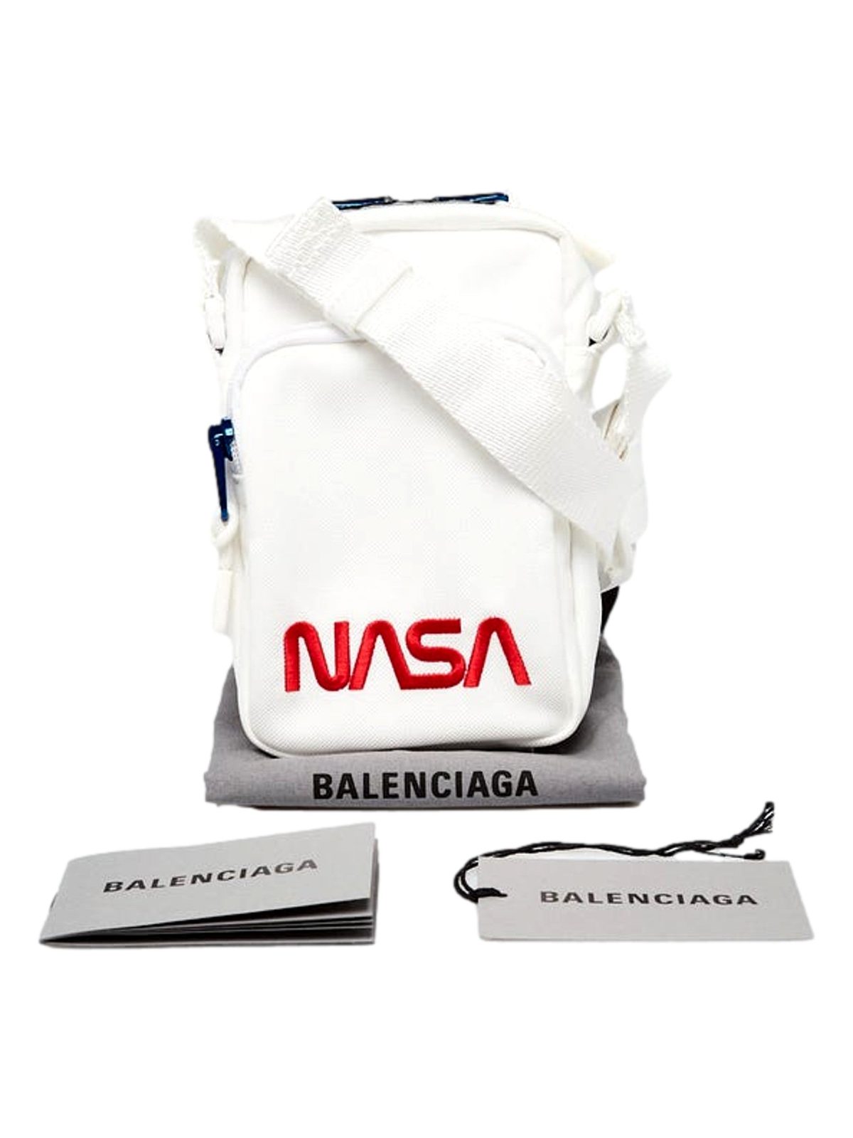 Balenciaga NASA Logo White Nylon Phone Holder Crossbody Bag