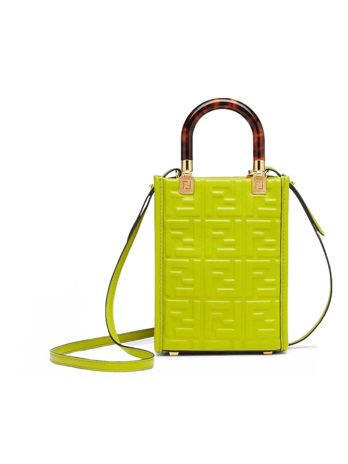 Fendi Mini Sunshine Shopper Tote Crossbody Wasabi Green Zucca Leather