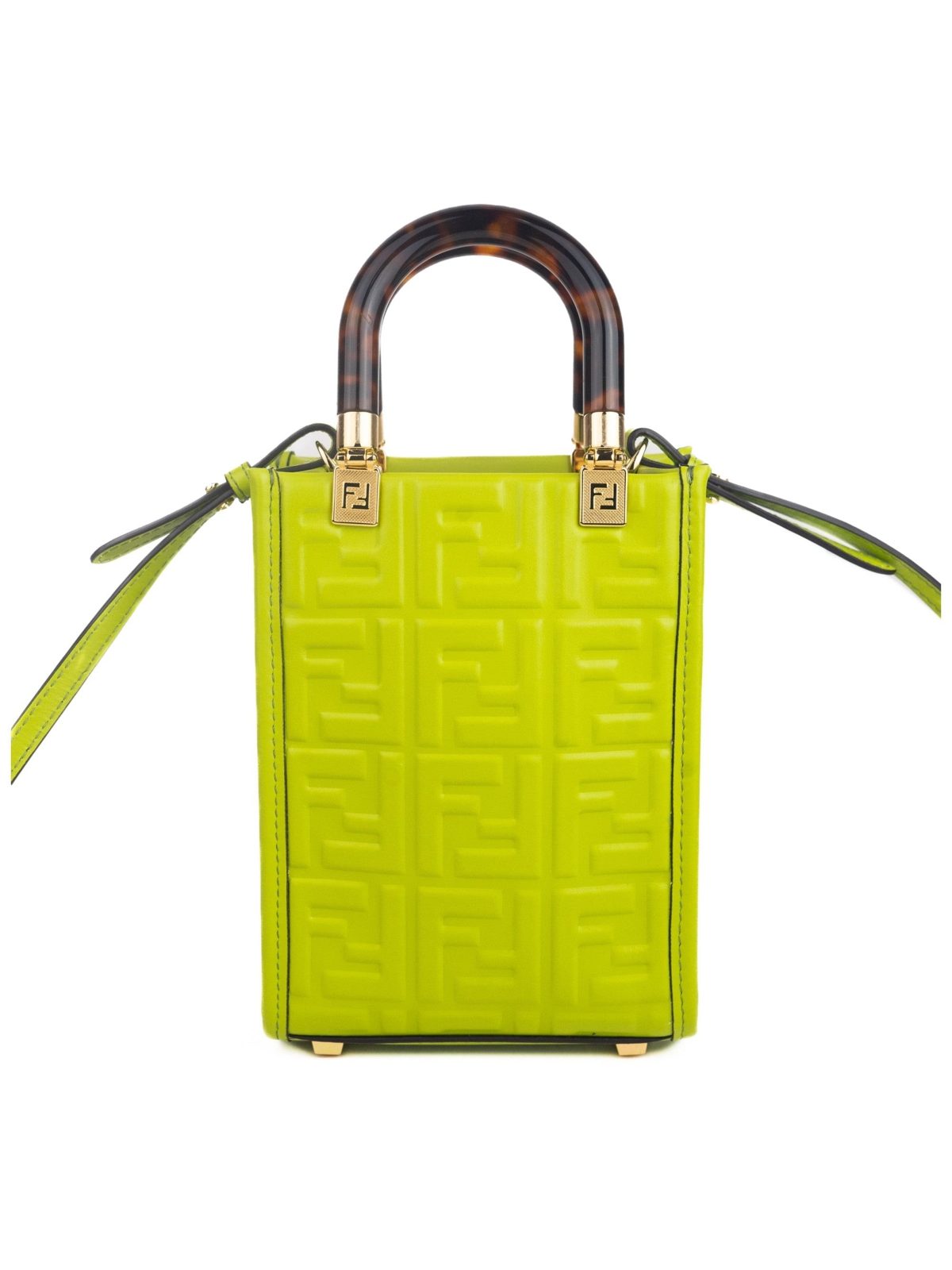 Fendi Mini Sunshine Shopper Tote Crossbody Wasabi Green Zucca Leather