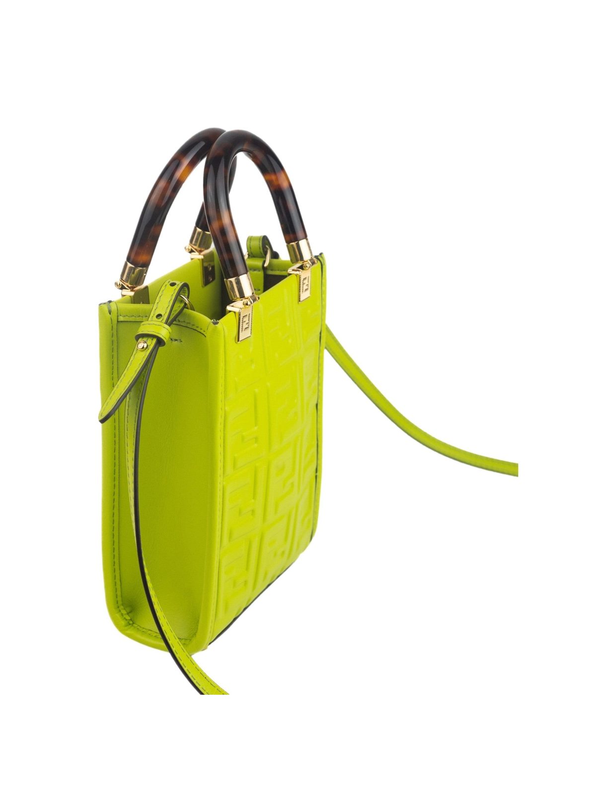 Fendi Mini Sunshine Shopper Tote Crossbody Wasabi Green Zucca Leather