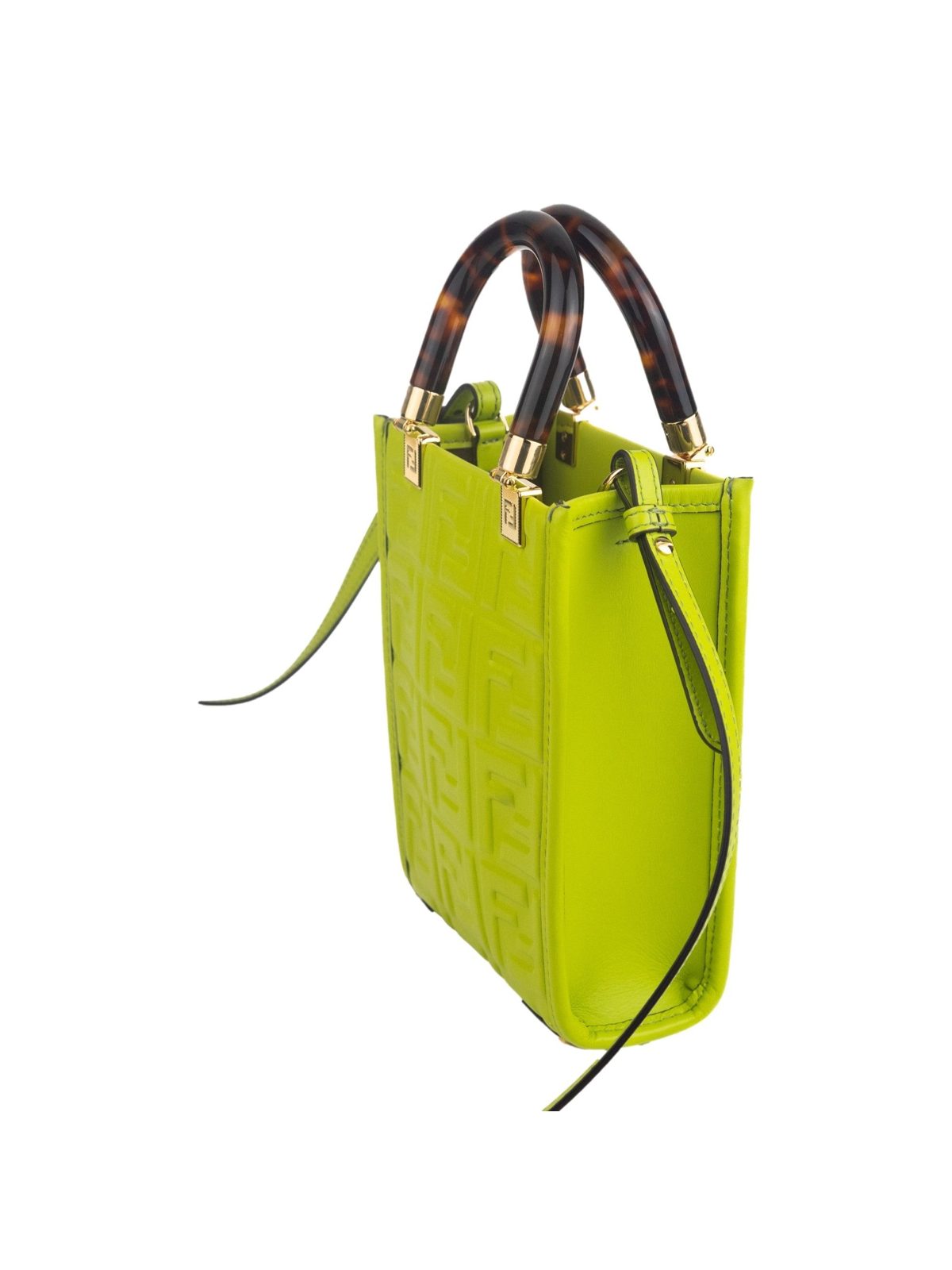 Fendi Mini Sunshine Shopper Tote Crossbody Wasabi Green Zucca Leather
