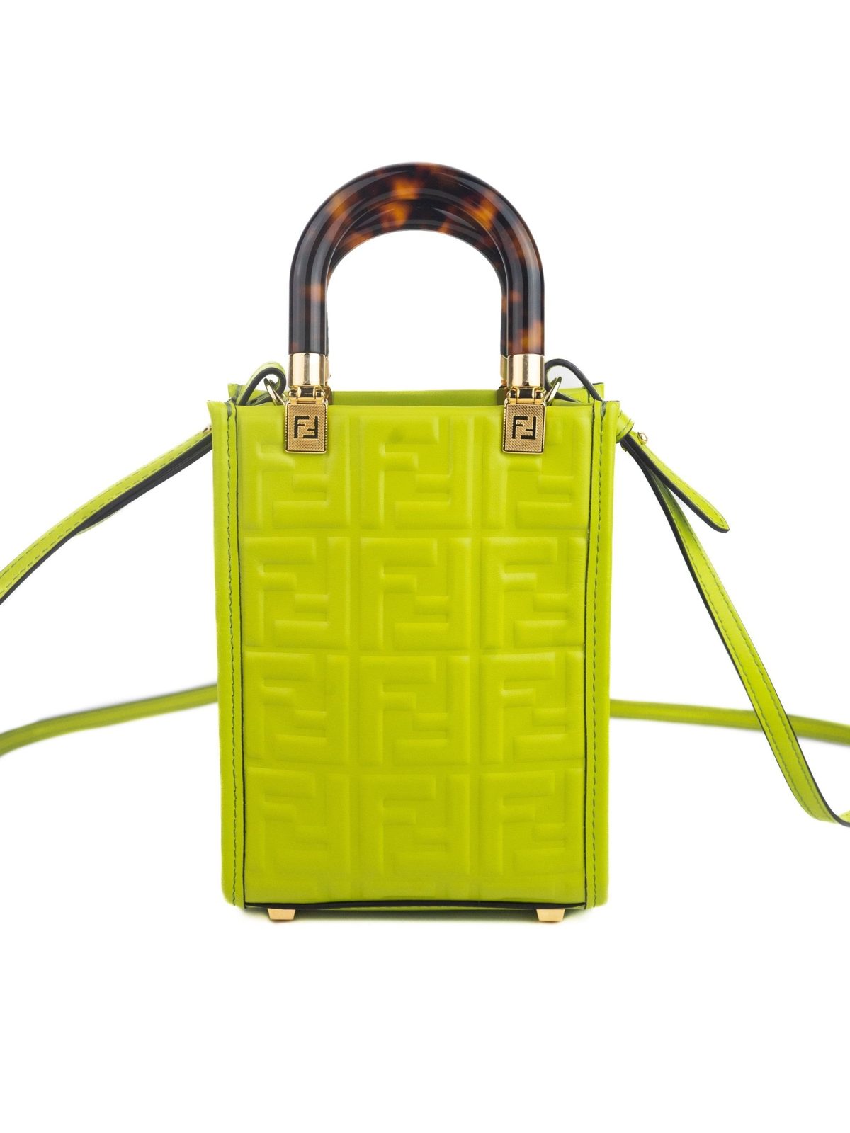 Fendi Mini Sunshine Shopper Tote Crossbody Wasabi Green Zucca Leather