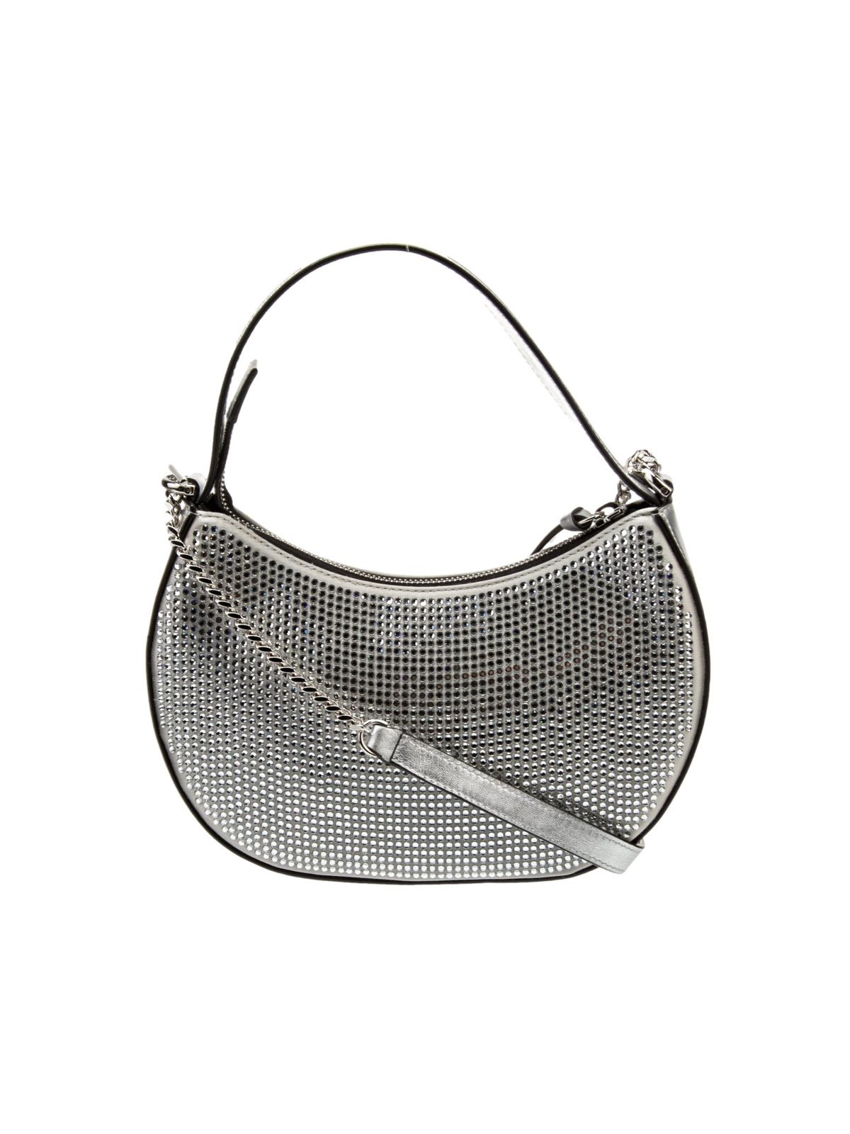 Versace La Medusa Crystal Half Moon Hobo Shoulder Crossbody Bag Silver