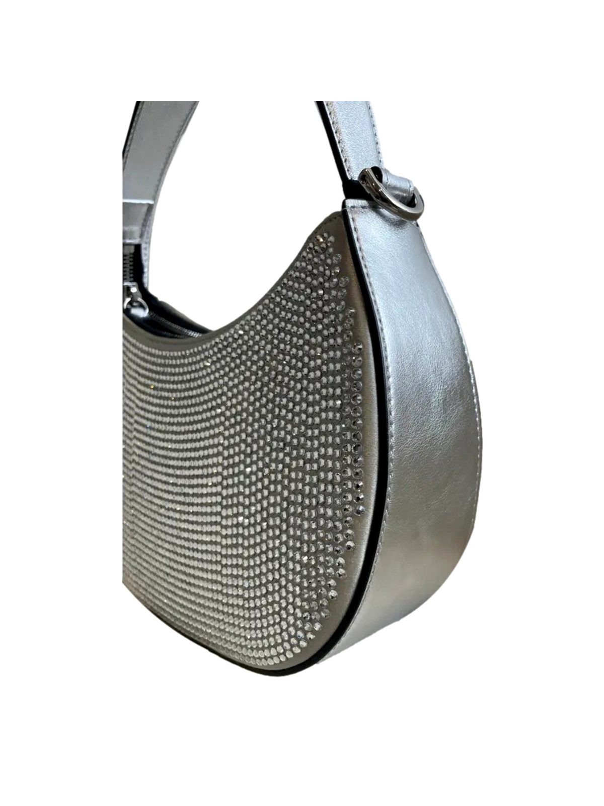 Versace La Medusa Crystal Half Moon Hobo Shoulder Crossbody Bag Silver