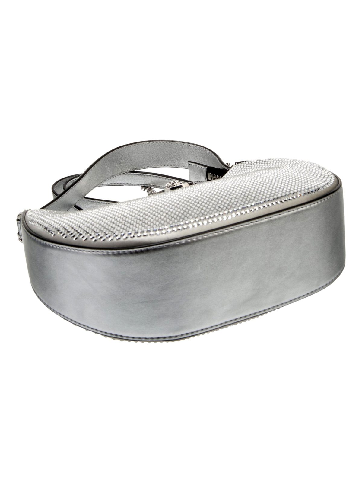 Versace La Medusa Crystal Half Moon Hobo Shoulder Crossbody Bag Silver