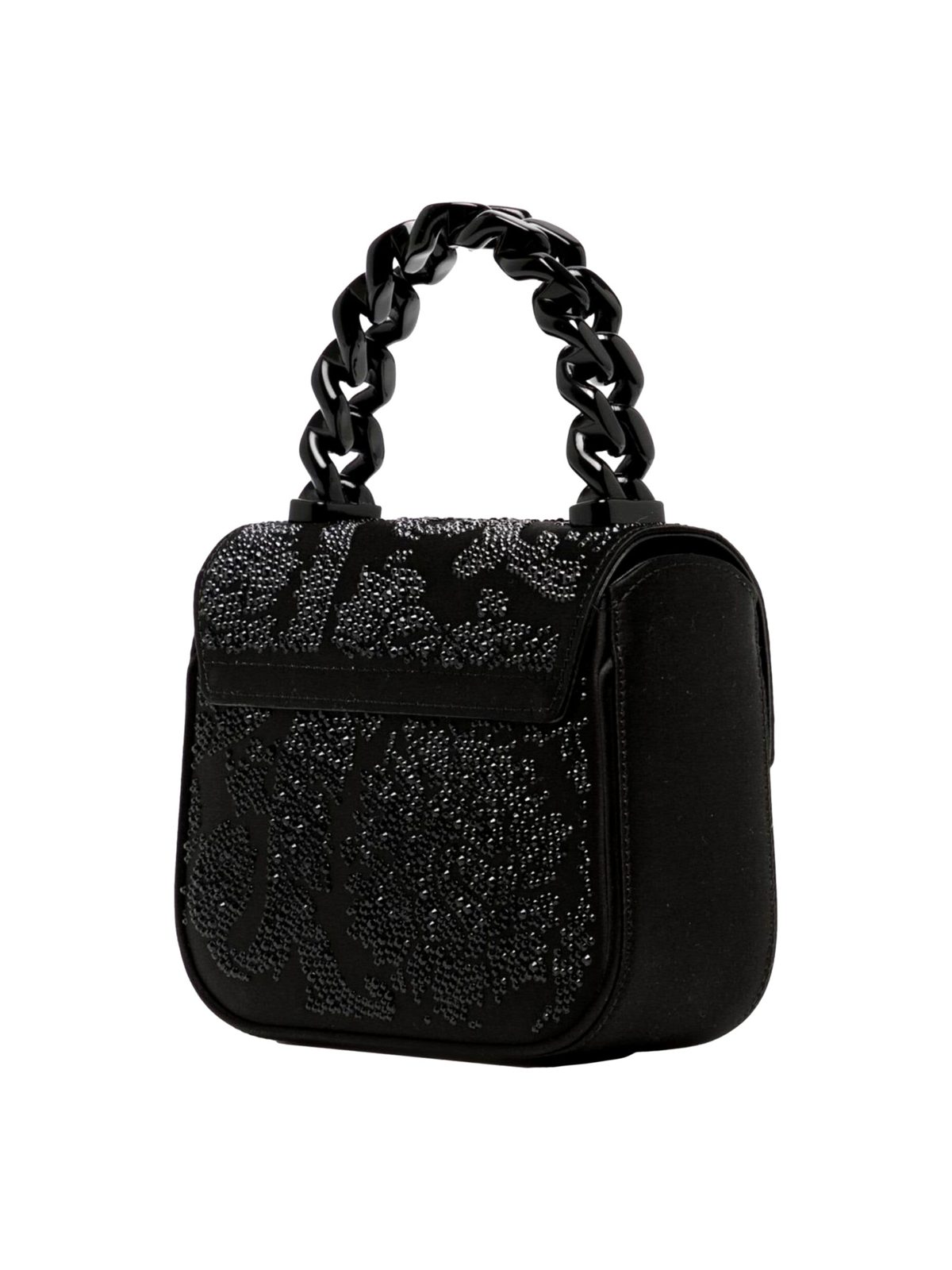 Versace La Medusa Crystal Mini Top Handle Tote Crossbody Black Silk