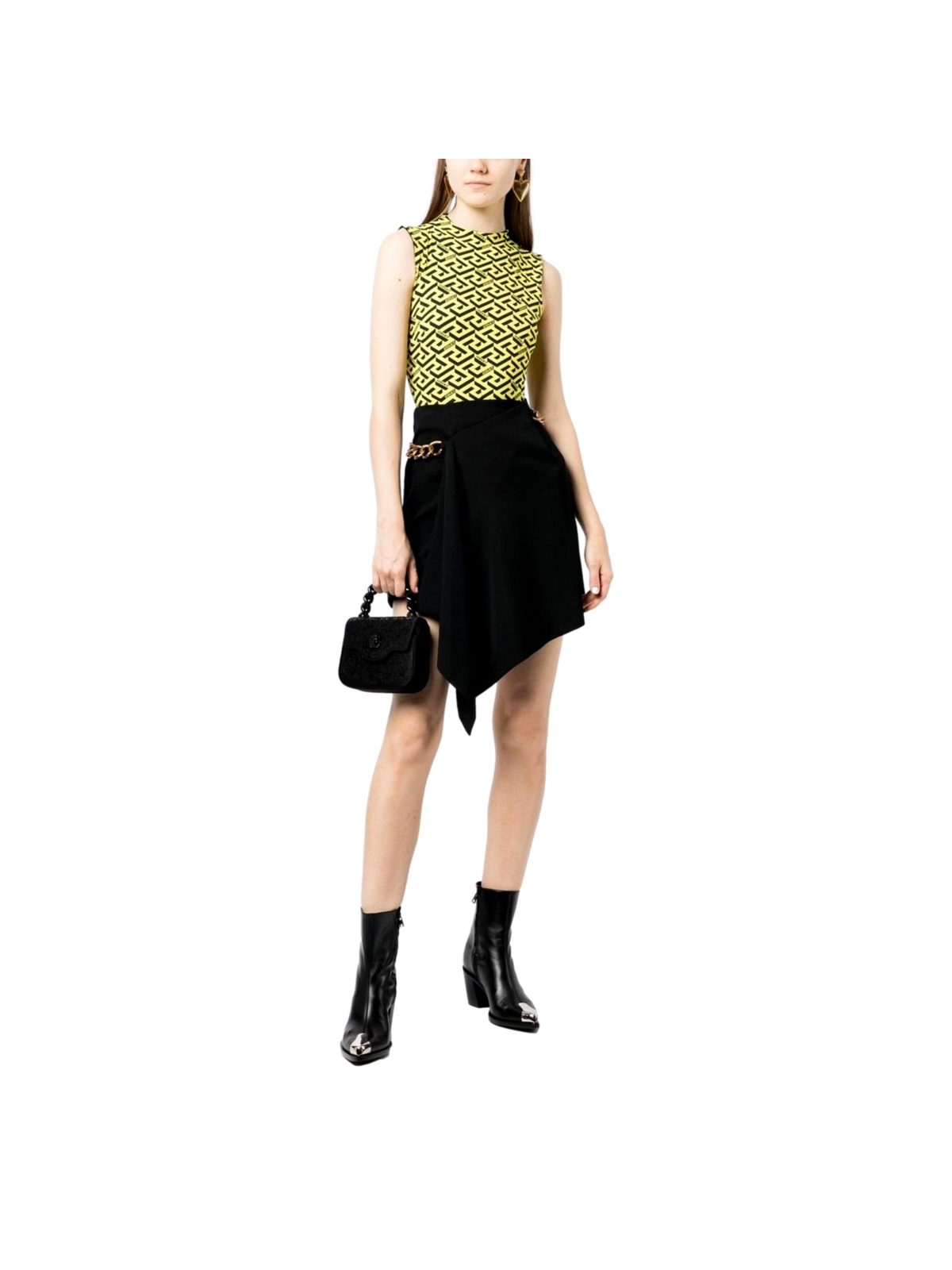 Versace La Medusa Crystal Mini Top Handle Tote Crossbody Black Silk