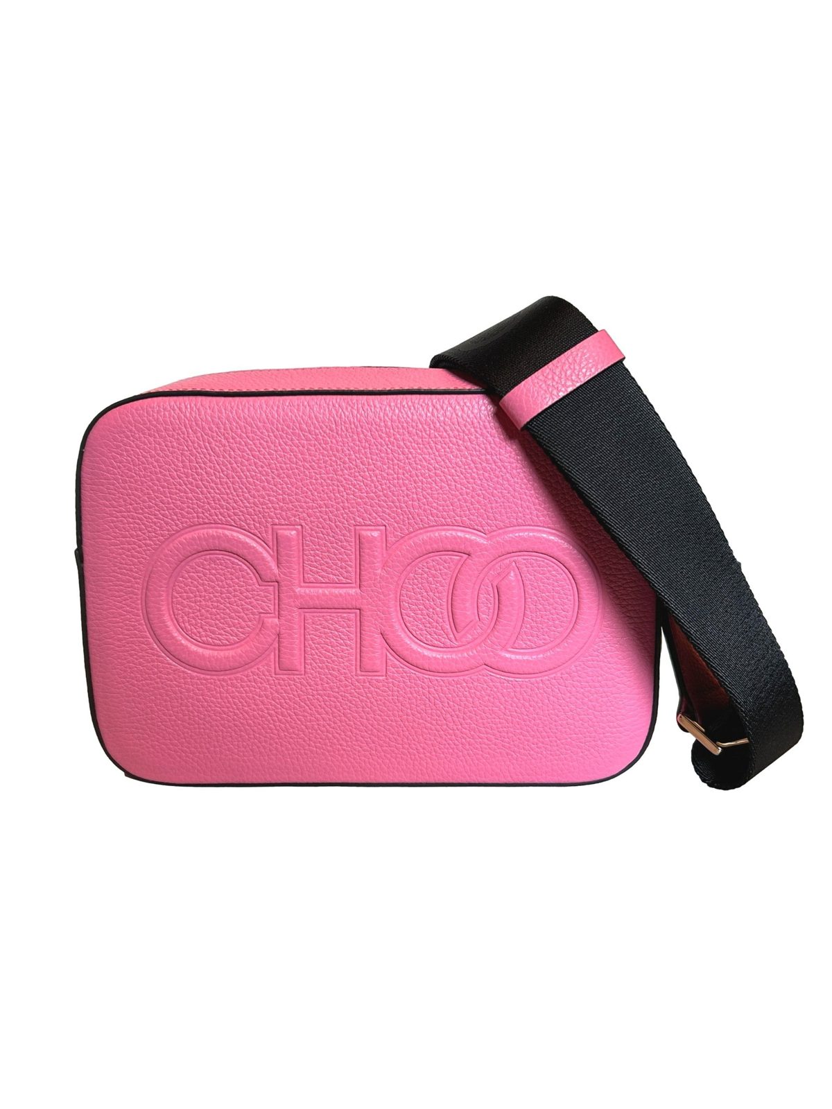 Jimmy Choo Peony Pink Leather Camera Crossbody Bag Logo Zip Gold Hardware
