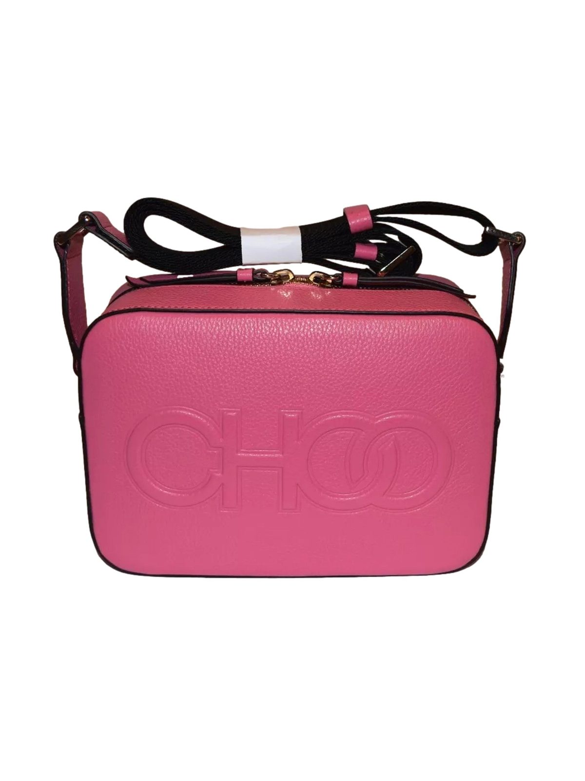 Jimmy Choo Peony Pink Leather Camera Crossbody Bag Logo Zip Gold Hardware