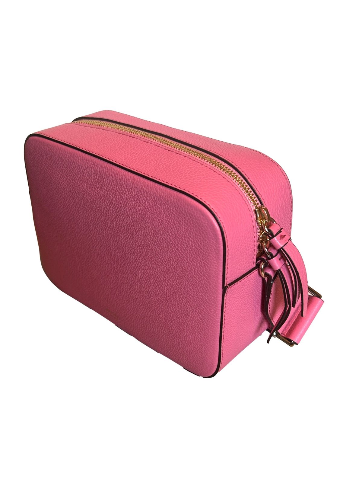 Jimmy Choo Peony Pink Leather Camera Crossbody Bag Logo Zip Gold Hardware