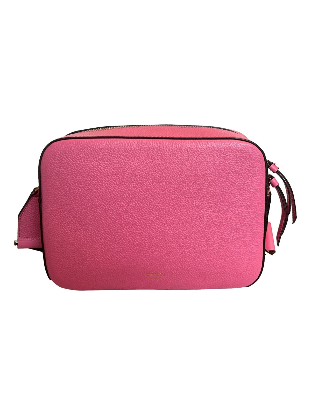 Jimmy Choo Peony Pink Leather Camera Crossbody Bag Logo Zip Gold Hardware
