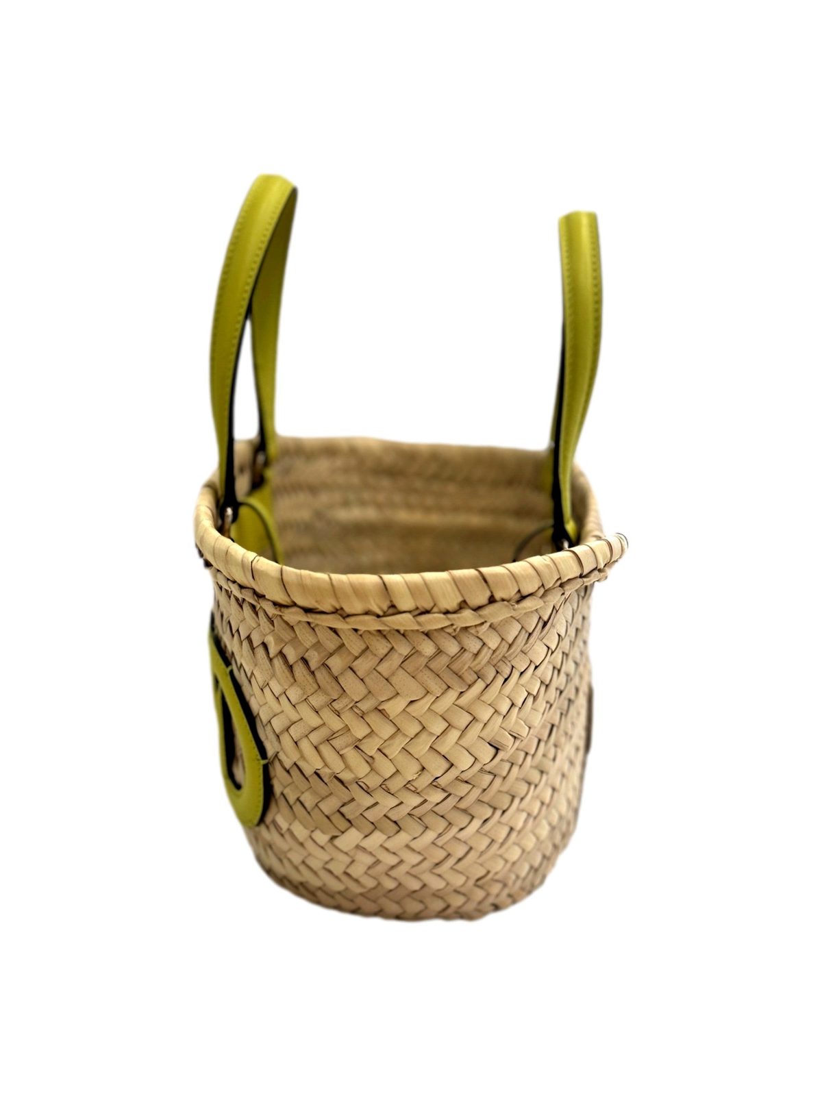 Jimmy Choo Raffia Tote Bag Citron Yellow Leather Trim Logo Crossbody Shopper