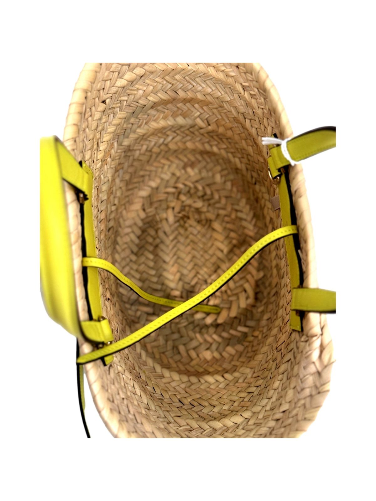 Jimmy Choo Raffia Tote Bag Citron Yellow Leather Trim Logo Crossbody Shopper