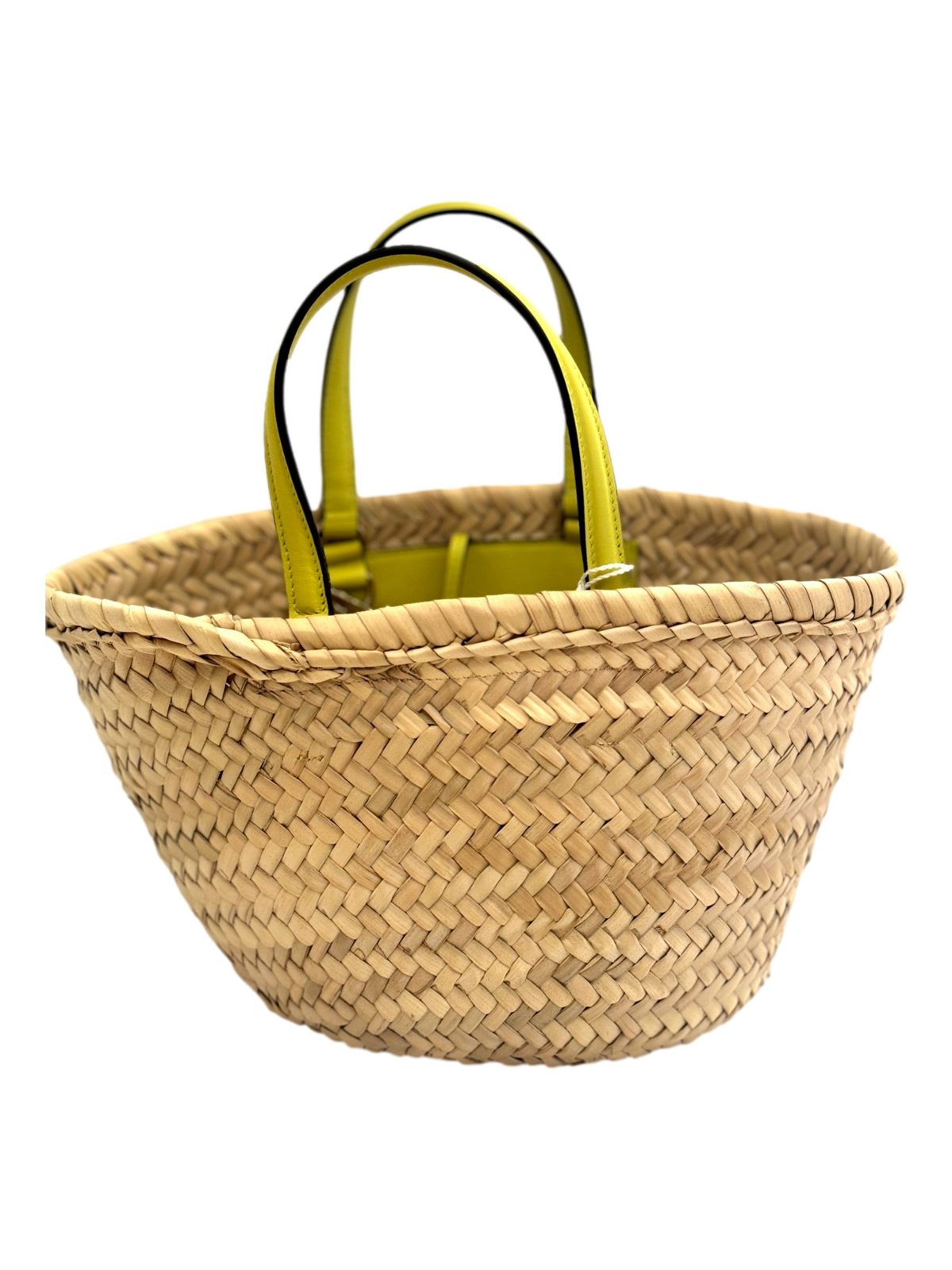 Jimmy Choo Raffia Tote Bag Citron Yellow Leather Trim Logo Crossbody Shopper