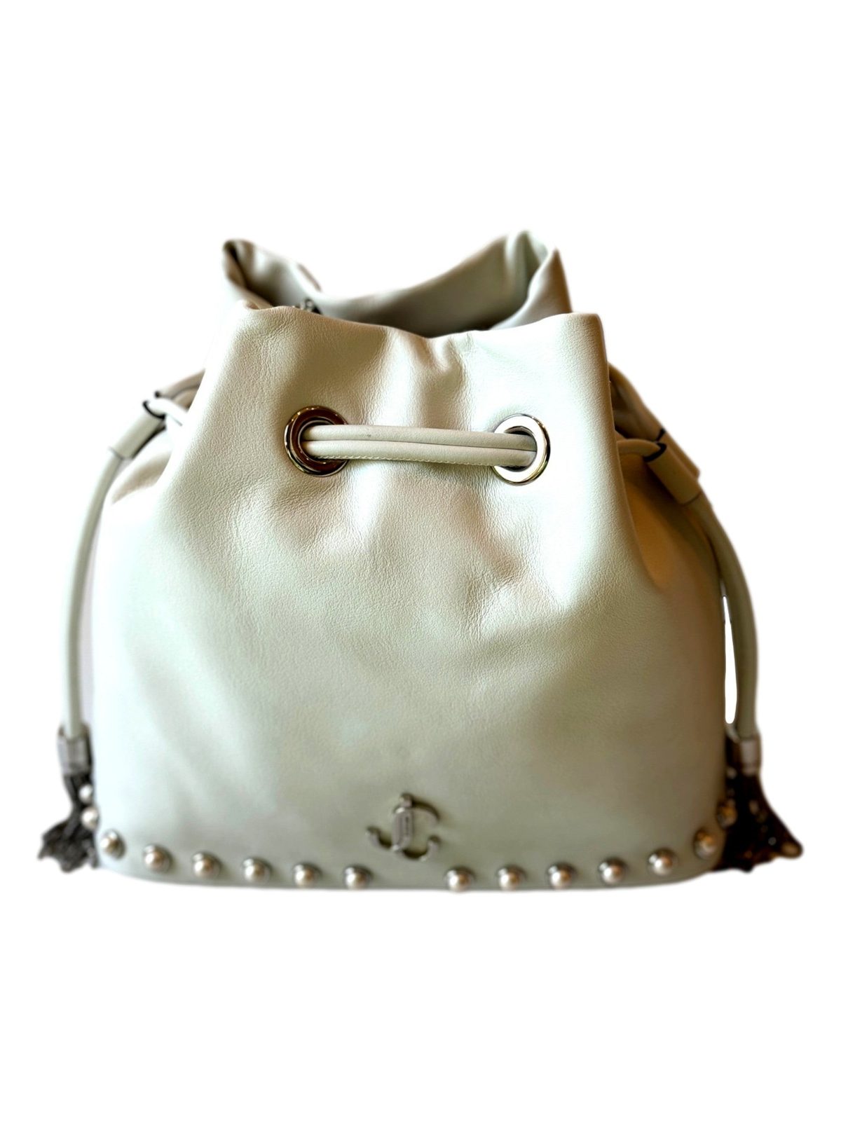Jimmy Choo Marcheline Pearl Ivory Leather Bucket Crossbody Bag