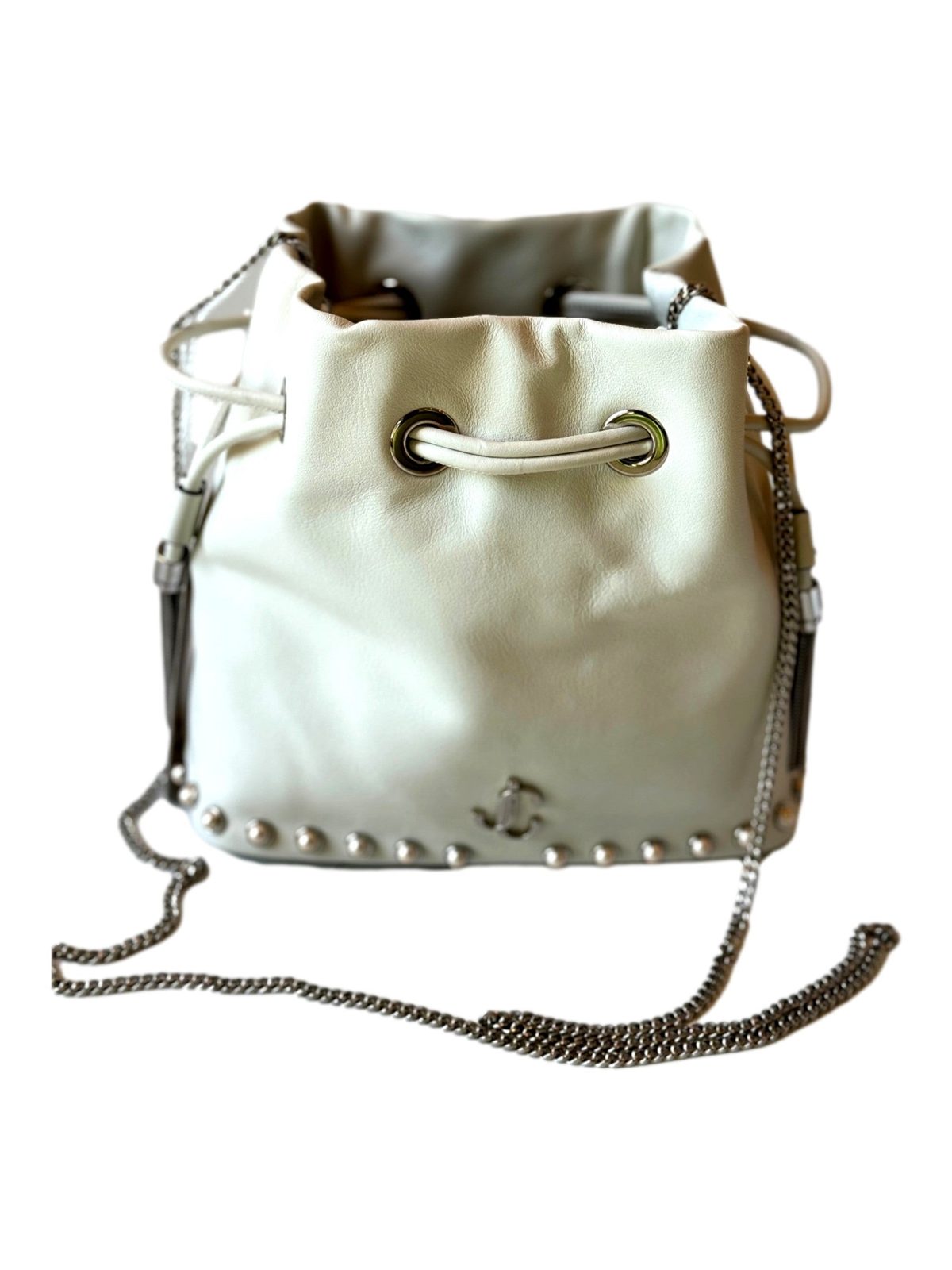 Jimmy Choo Marcheline Pearl Ivory Leather Bucket Crossbody Bag