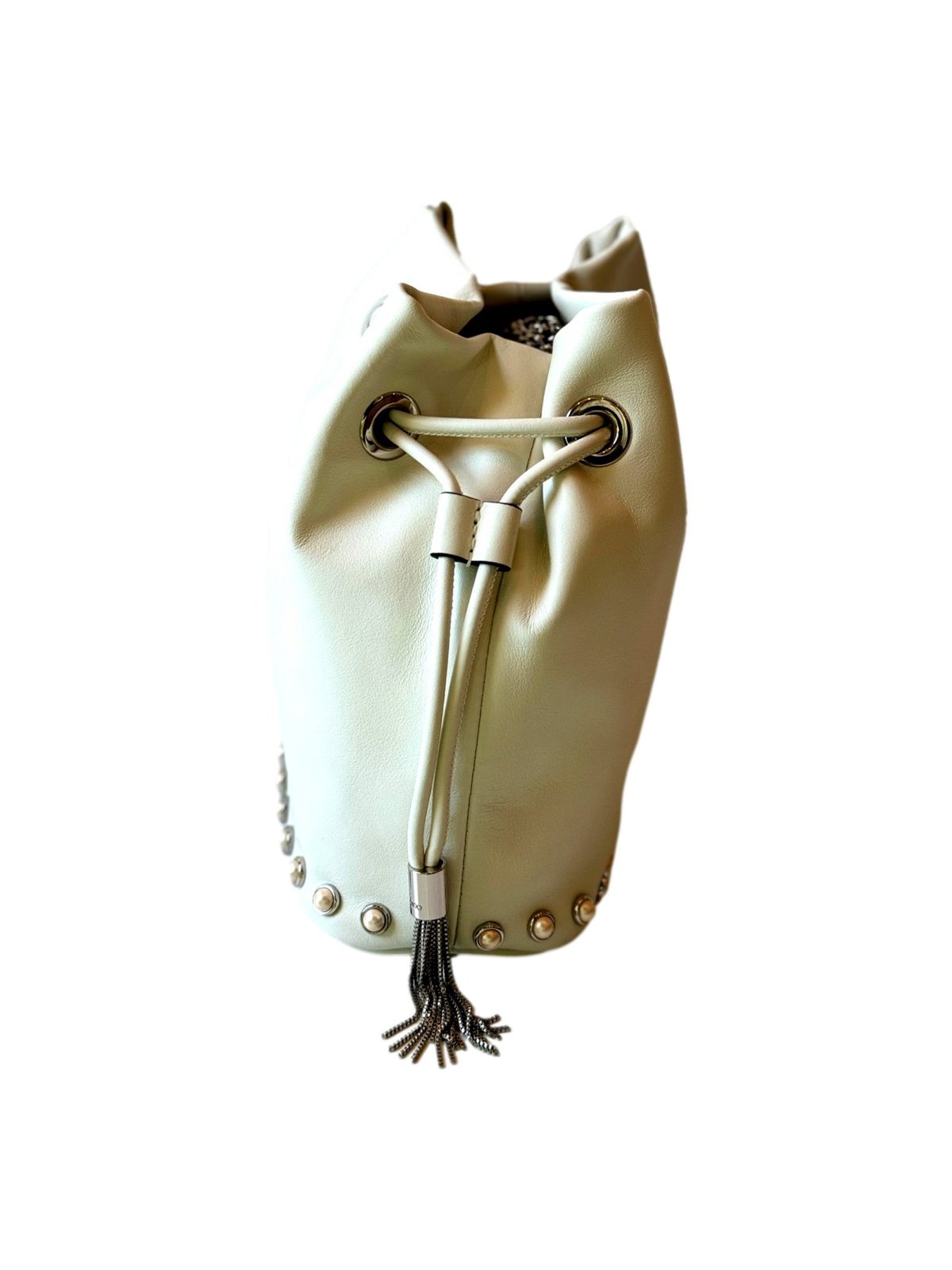 Jimmy Choo Marcheline Pearl Ivory Leather Bucket Crossbody Bag