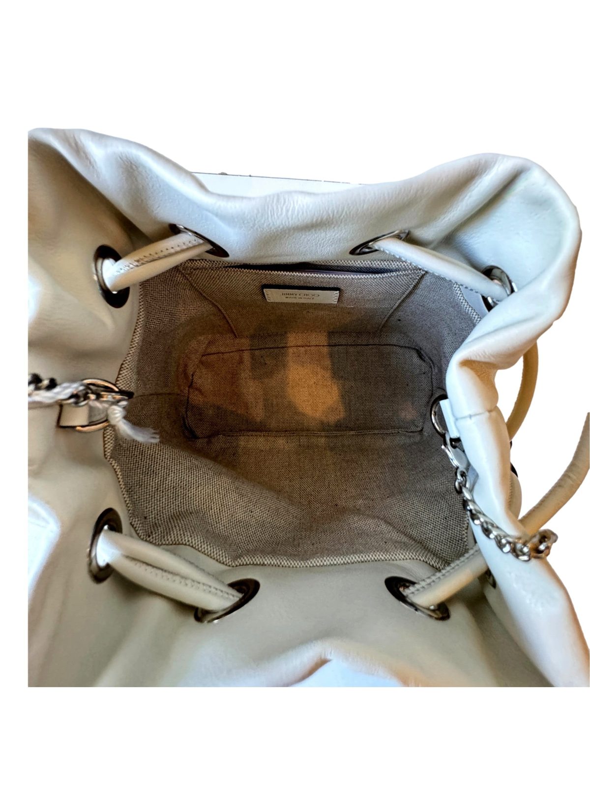 Jimmy Choo Marcheline Pearl Ivory Leather Bucket Crossbody Bag