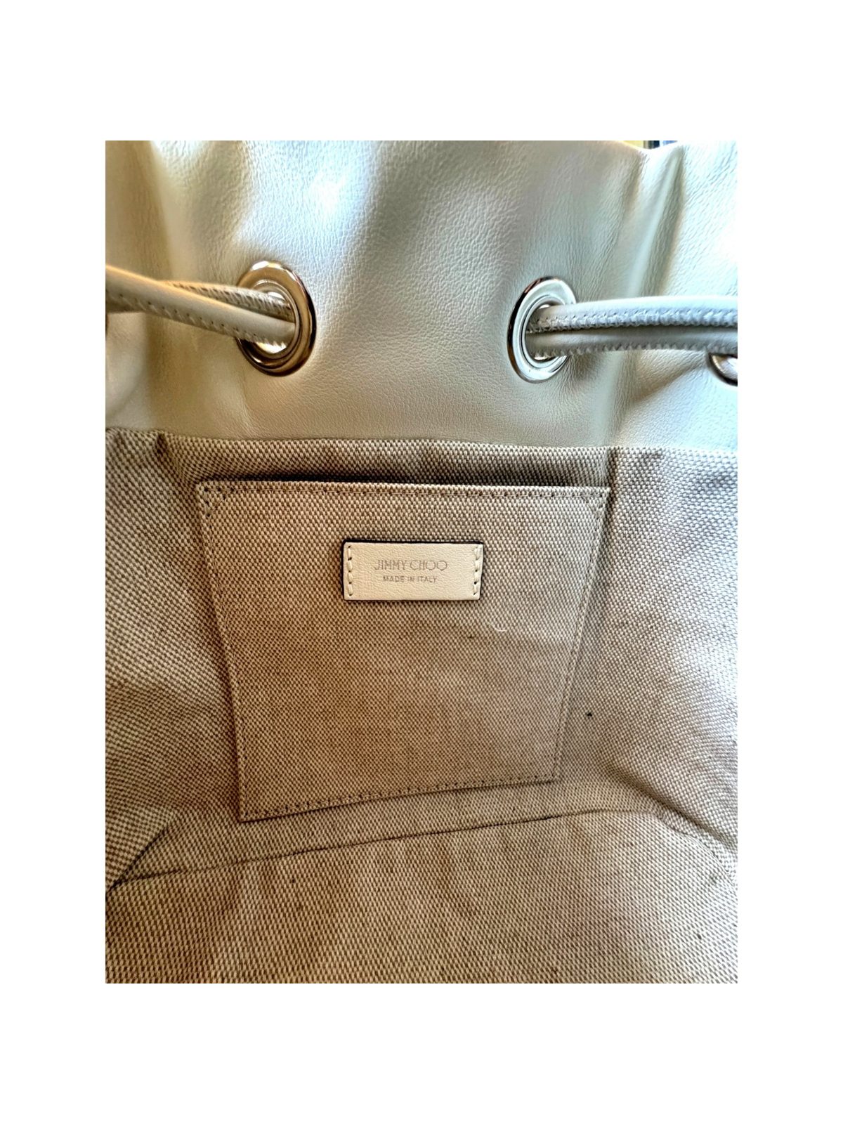 Jimmy Choo Marcheline Pearl Ivory Leather Bucket Crossbody Bag