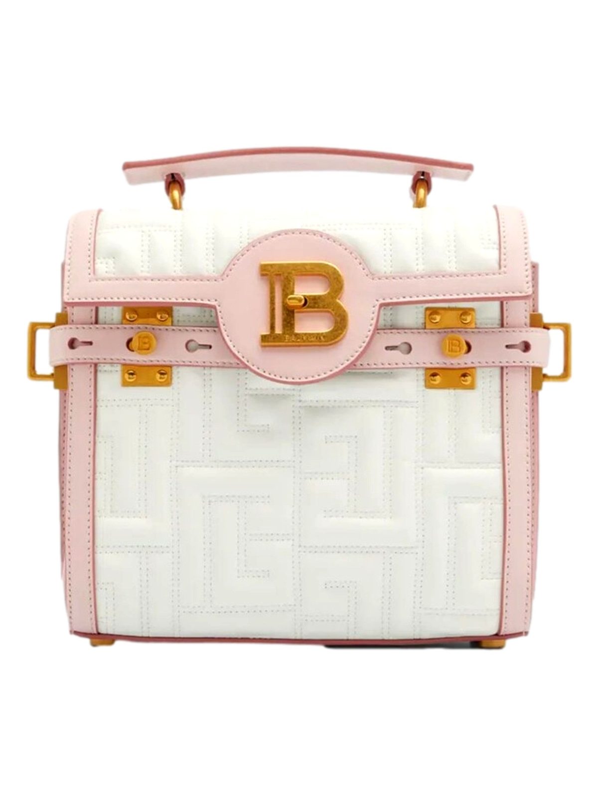 Balmain B-Buzz 23 Pink White Quilted Leather Tote Bag