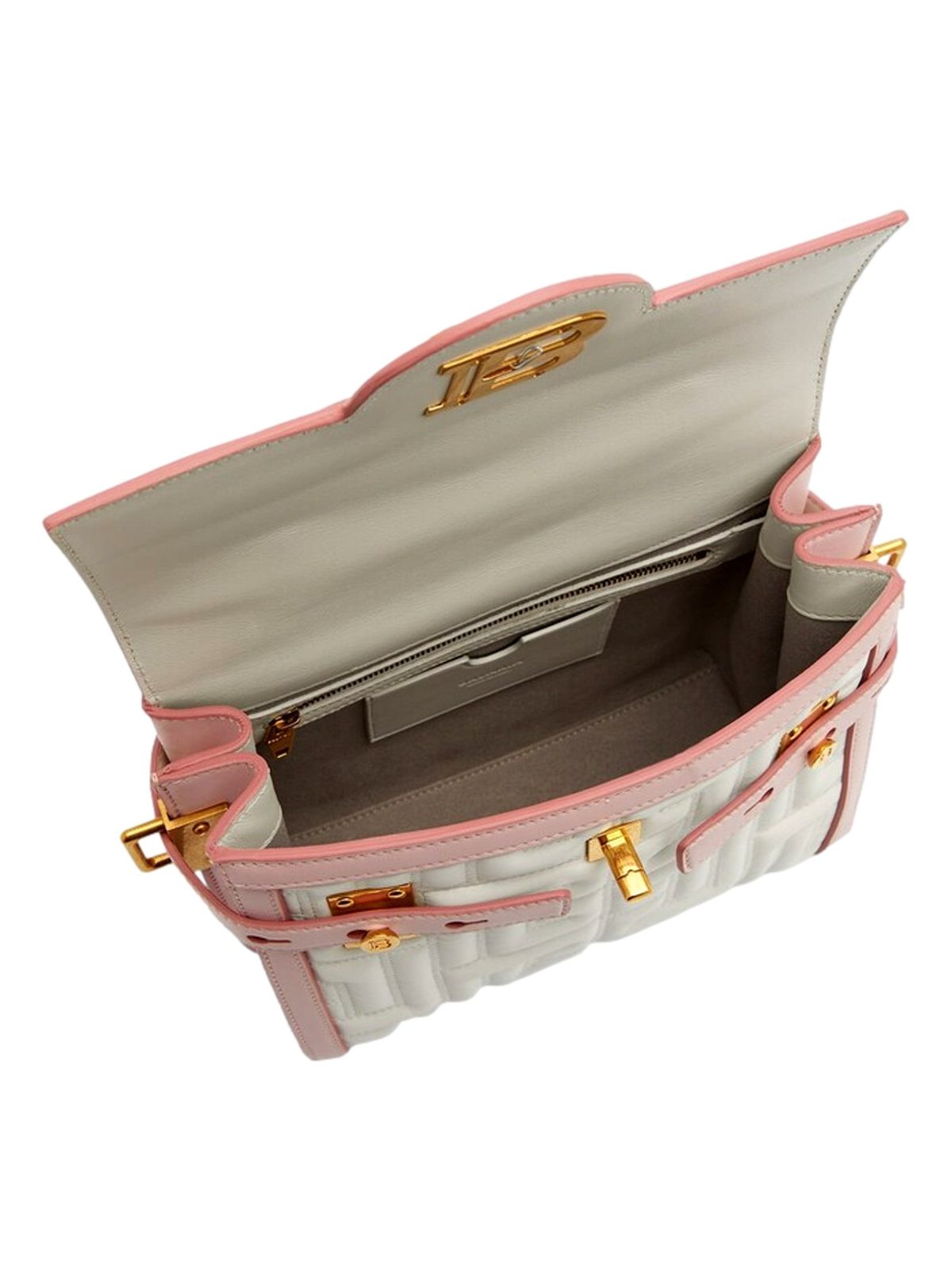 Balmain B-Buzz 23 Pink White Quilted Leather Tote Bag