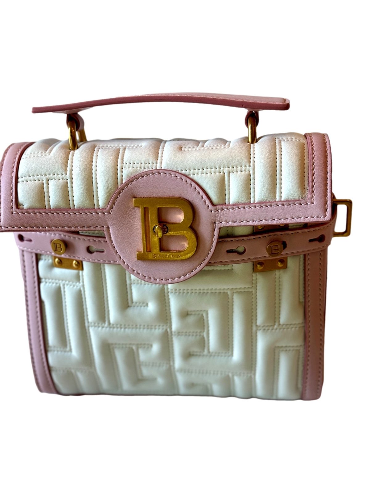 Balmain B-Buzz 23 Pink White Quilted Leather Tote Bag