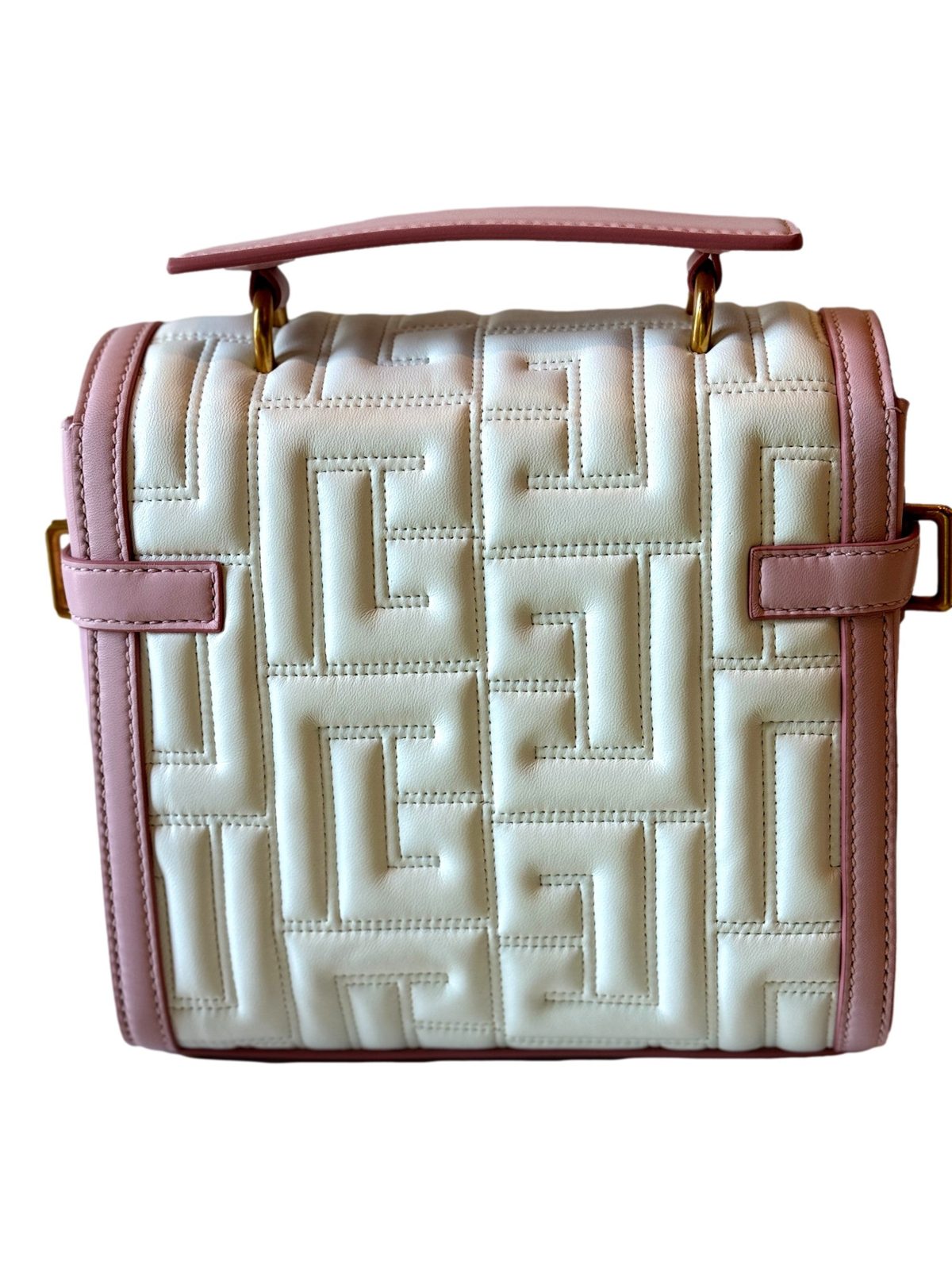 Balmain B-Buzz 23 Pink White Quilted Leather Tote Bag