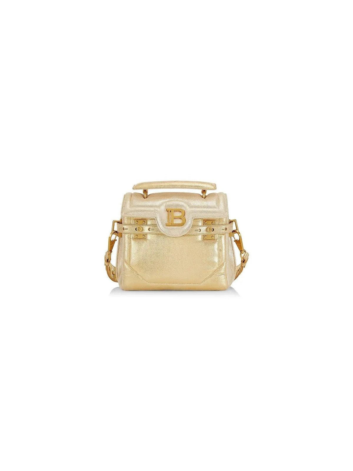 Balmain B-Buzz 23 Metallic Gold Tote Crossbody Shoulder Bag Calf Leather