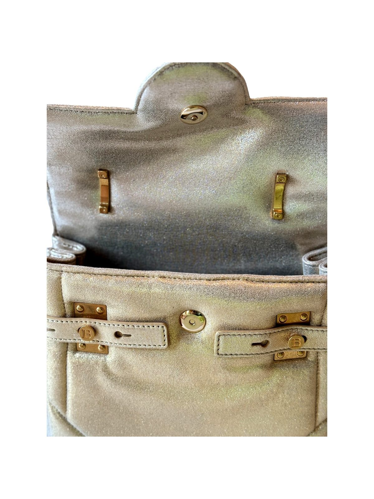 Balmain B-Buzz 23 Metallic Gold Tote Crossbody Shoulder Bag Calf Leather