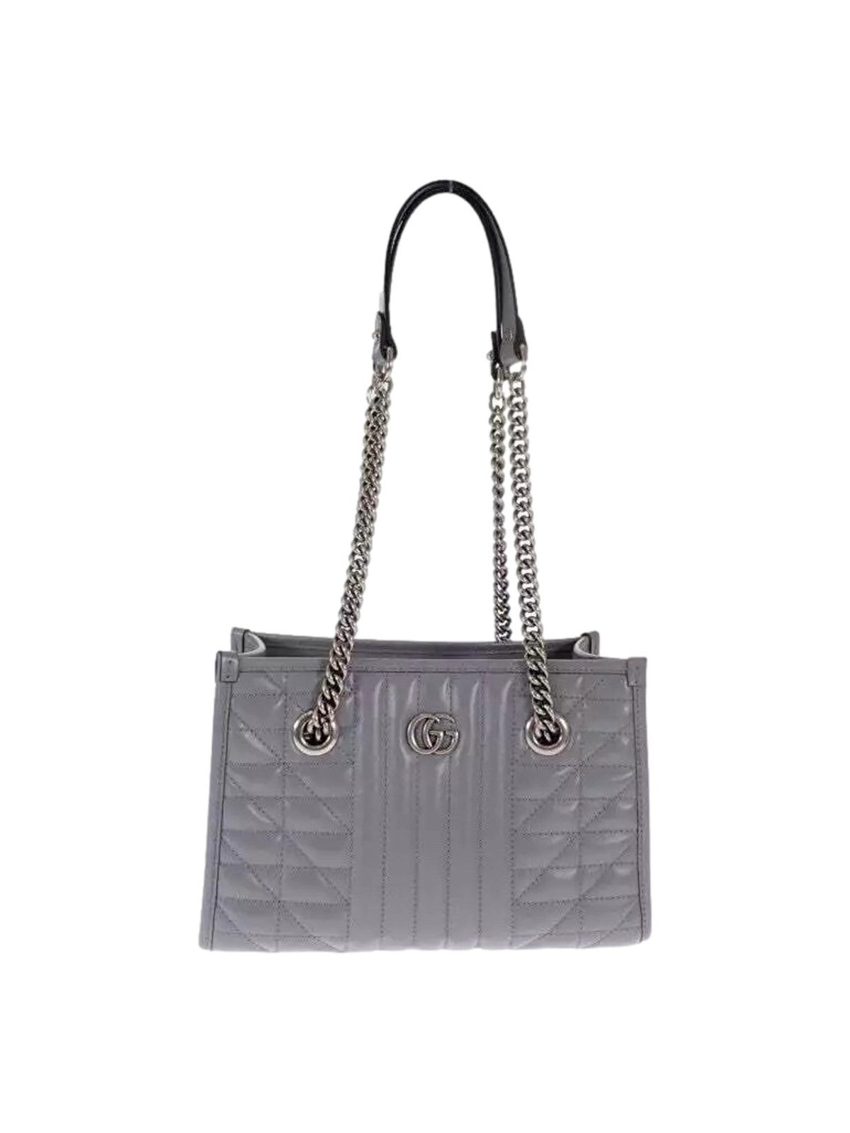 Gucci GG Marmont Silver Medium Chain Shoulder Tote Bag Gray Leather