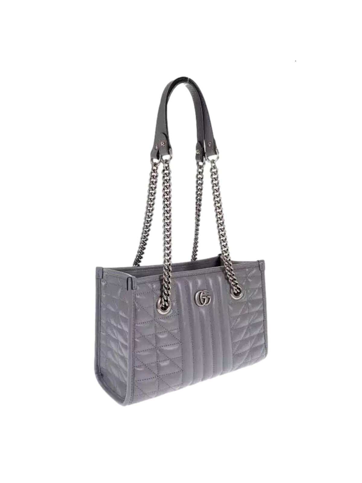 Gucci GG Marmont Silver Medium Chain Shoulder Tote Bag Gray Leather