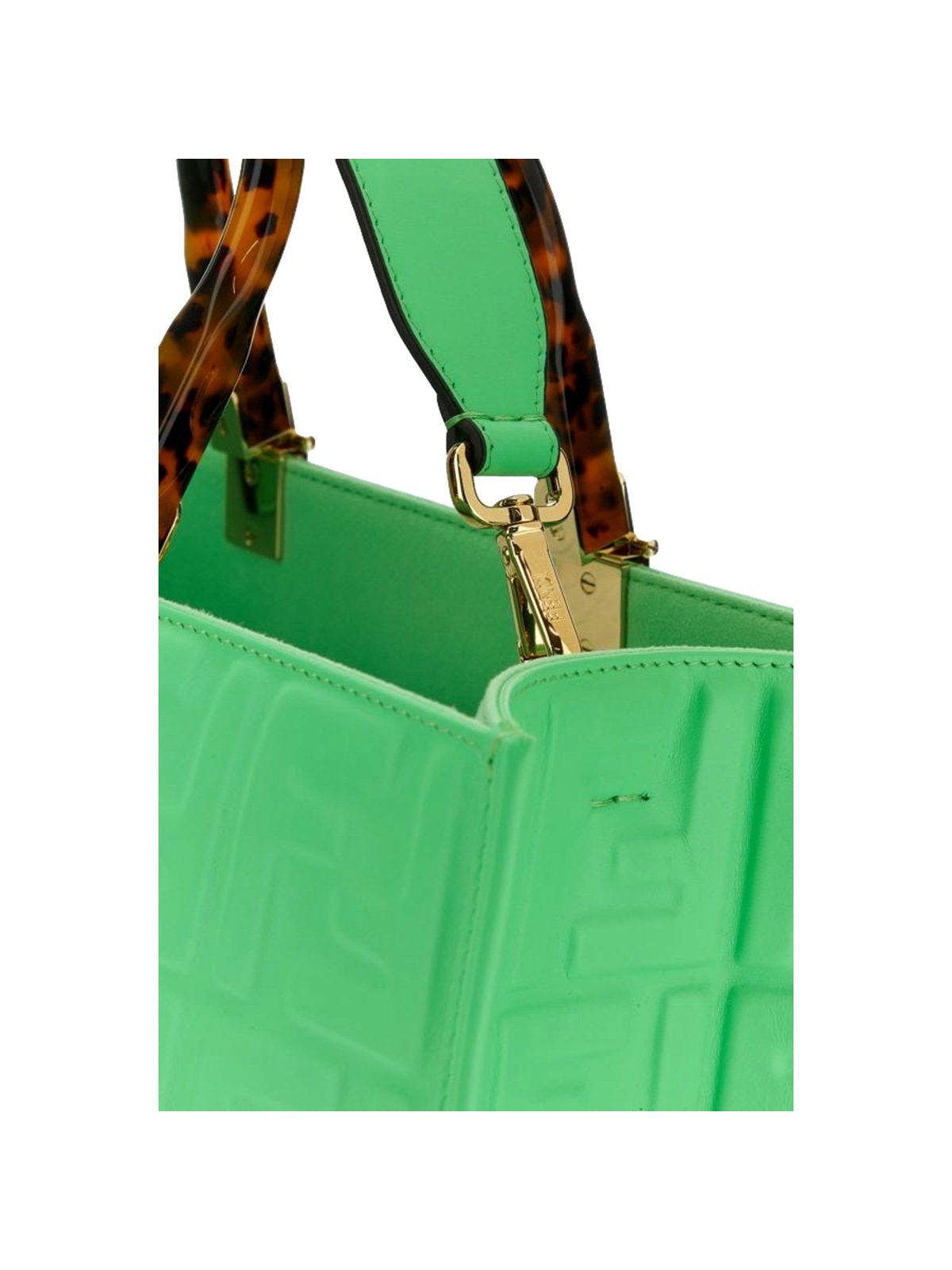 Fendi Sunshine Medium FF Embossed Leather Tote Edamame Green