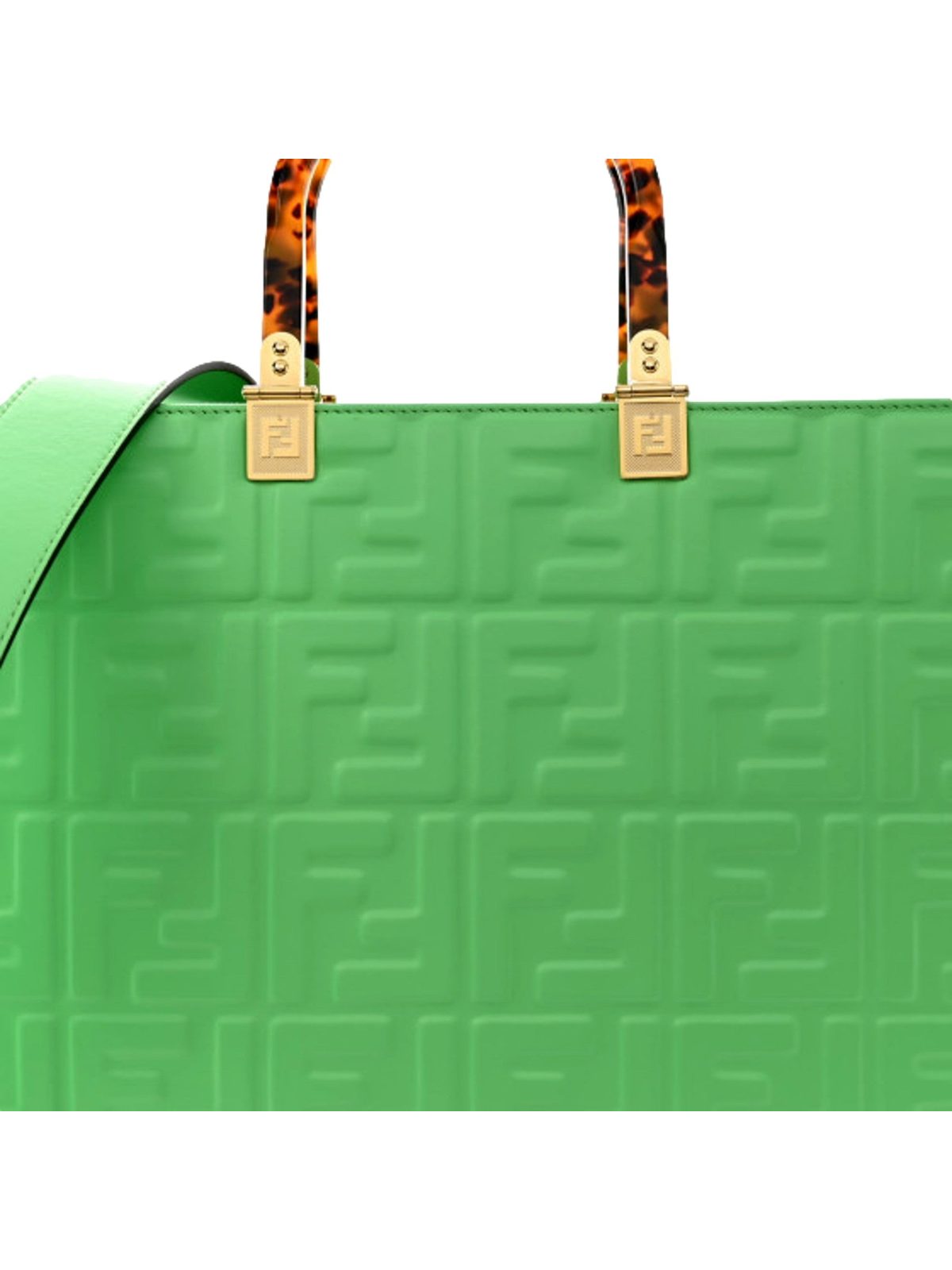Fendi Sunshine Medium FF Embossed Leather Tote Edamame Green
