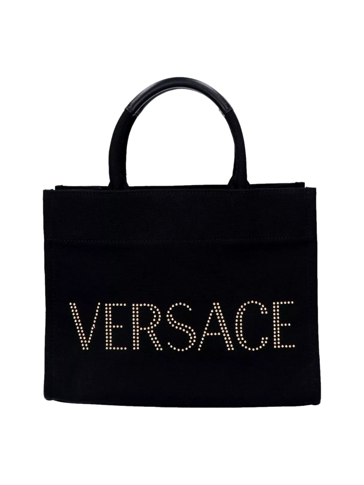 Versace Black Canvas Studded Logo Totebag