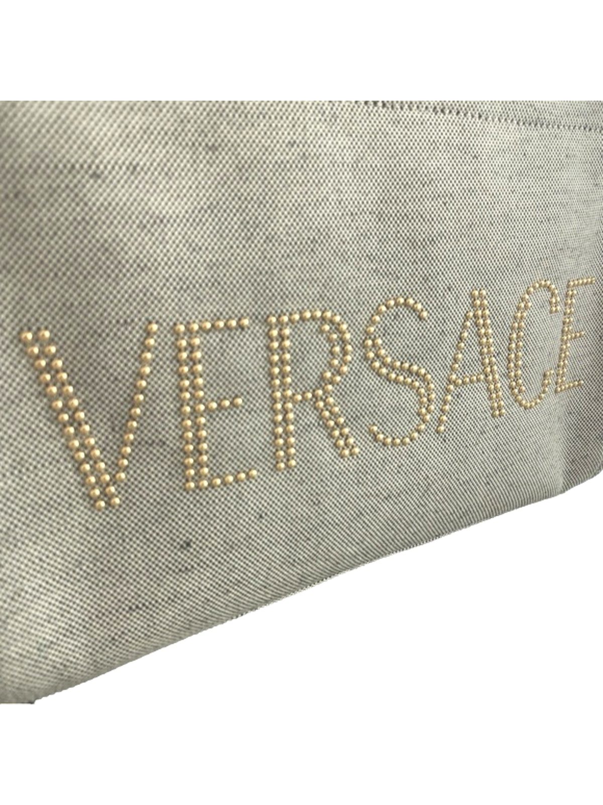 Versace Studded Logo Mini Tote Ecru Canvas Crossbody Bag Gold Hardware