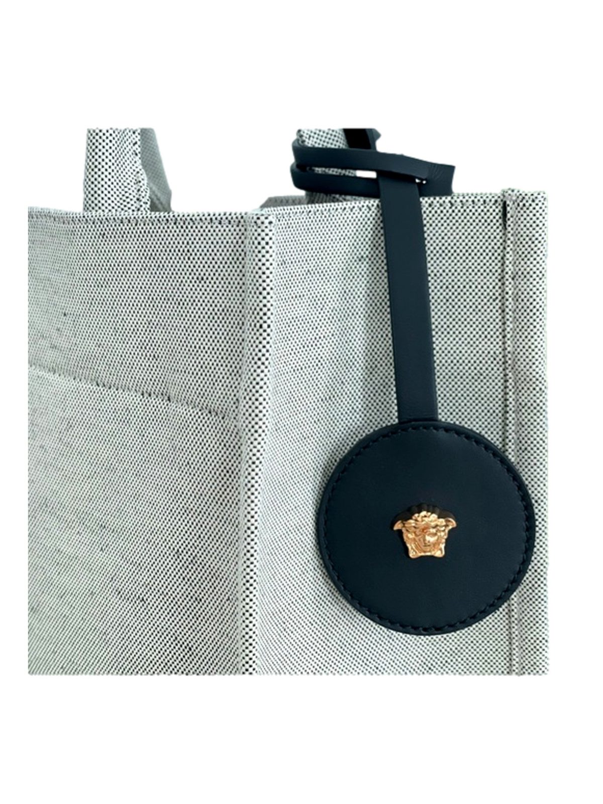 Versace Studded Logo Mini Tote Ecru Canvas Crossbody Bag Gold Hardware