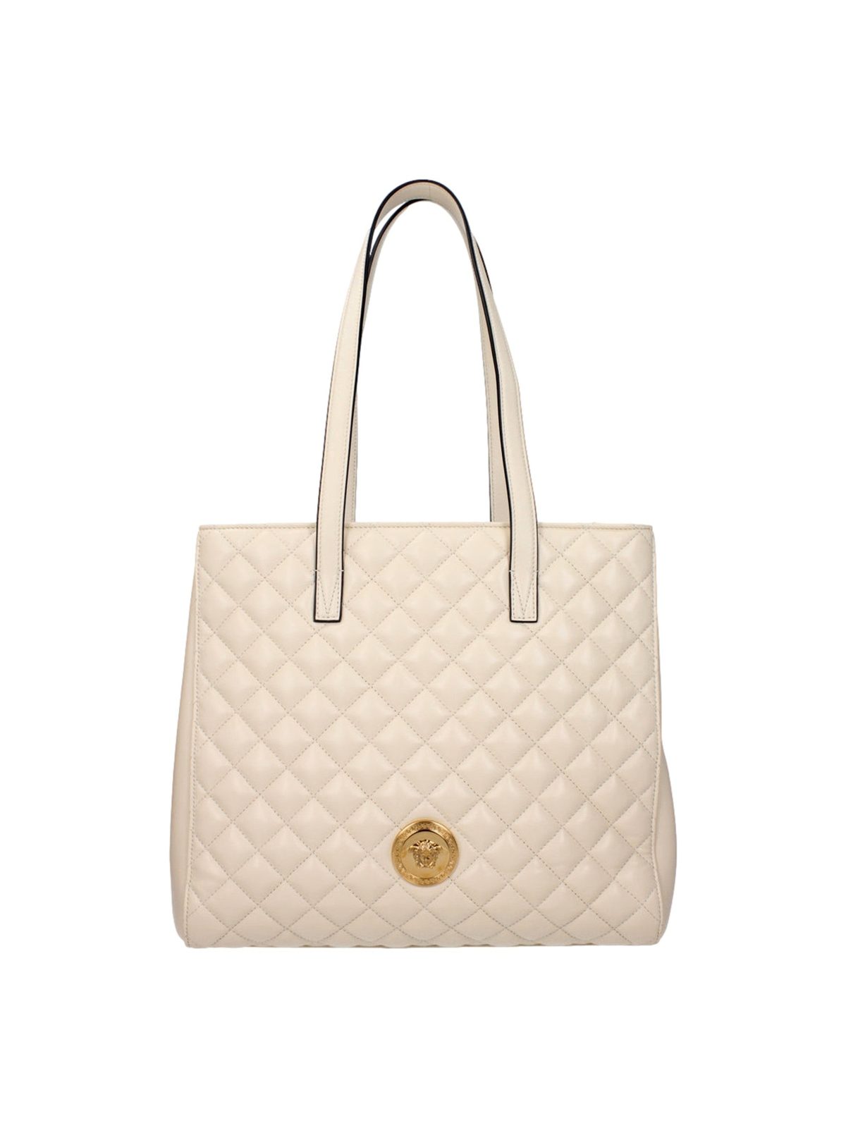 Versace La Medusa Quilted Tote Bag Ivory Leather Gold Hardware