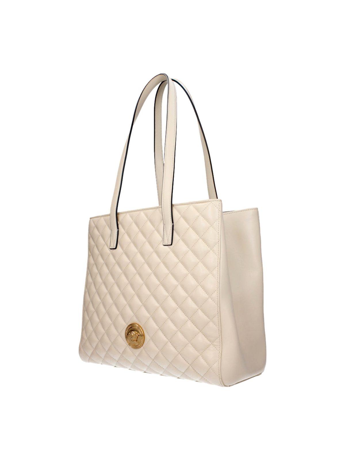 Versace La Medusa Quilted Tote Bag Ivory Leather Gold Hardware