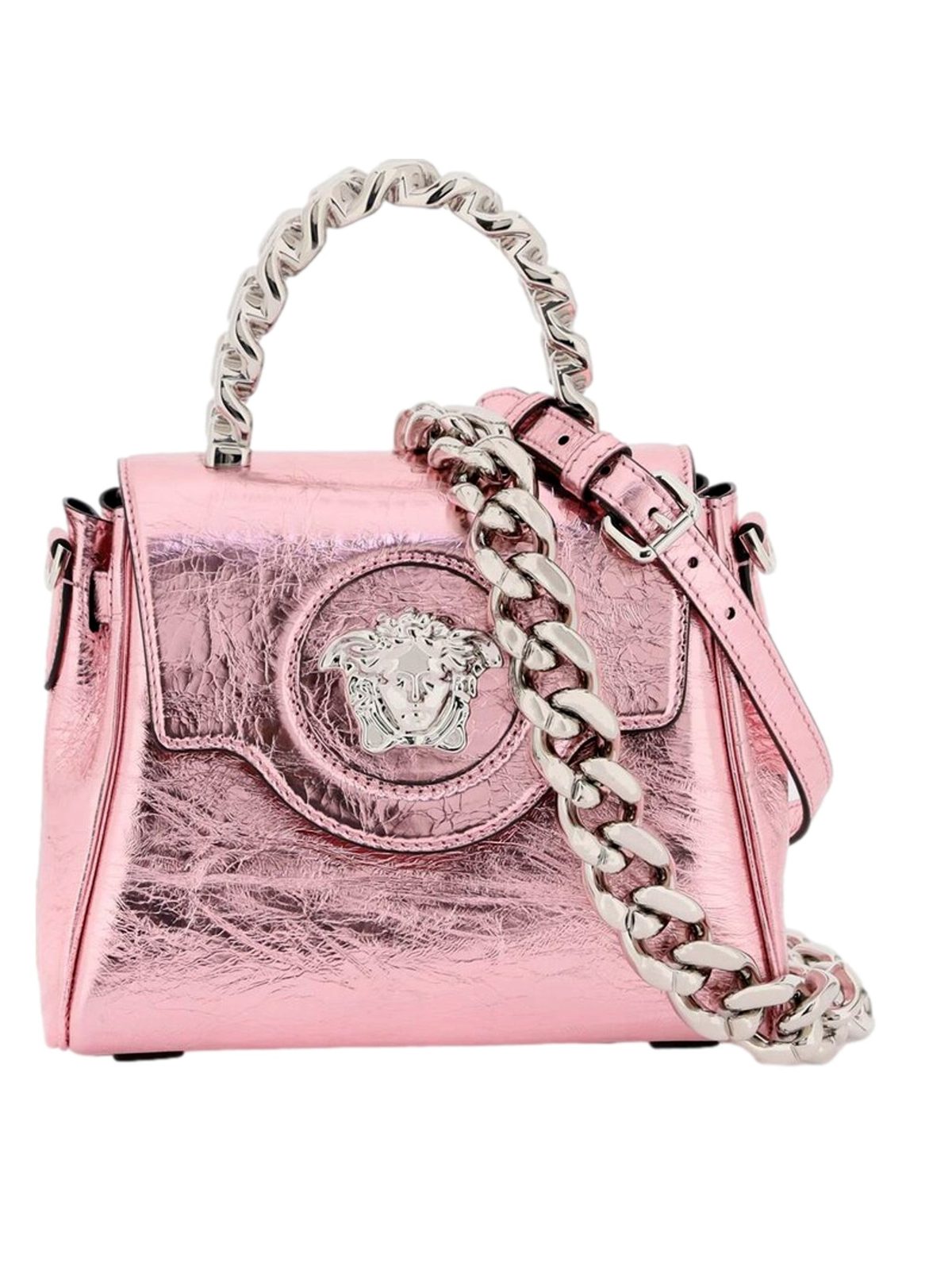 Versace La Medusa Metallic Pink Mini Top Handle Bag Chain Crossbody