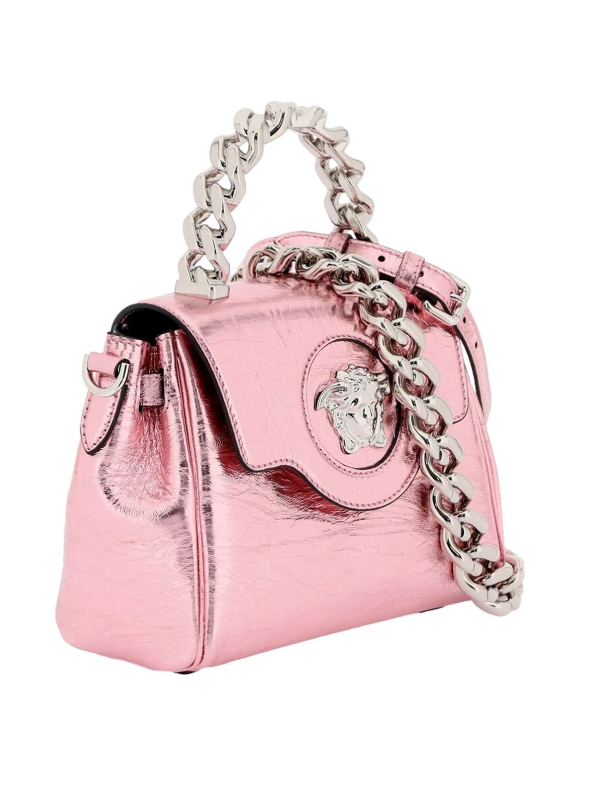 Versace La Medusa Metallic Pink Mini Top Handle Bag Chain Crossbody