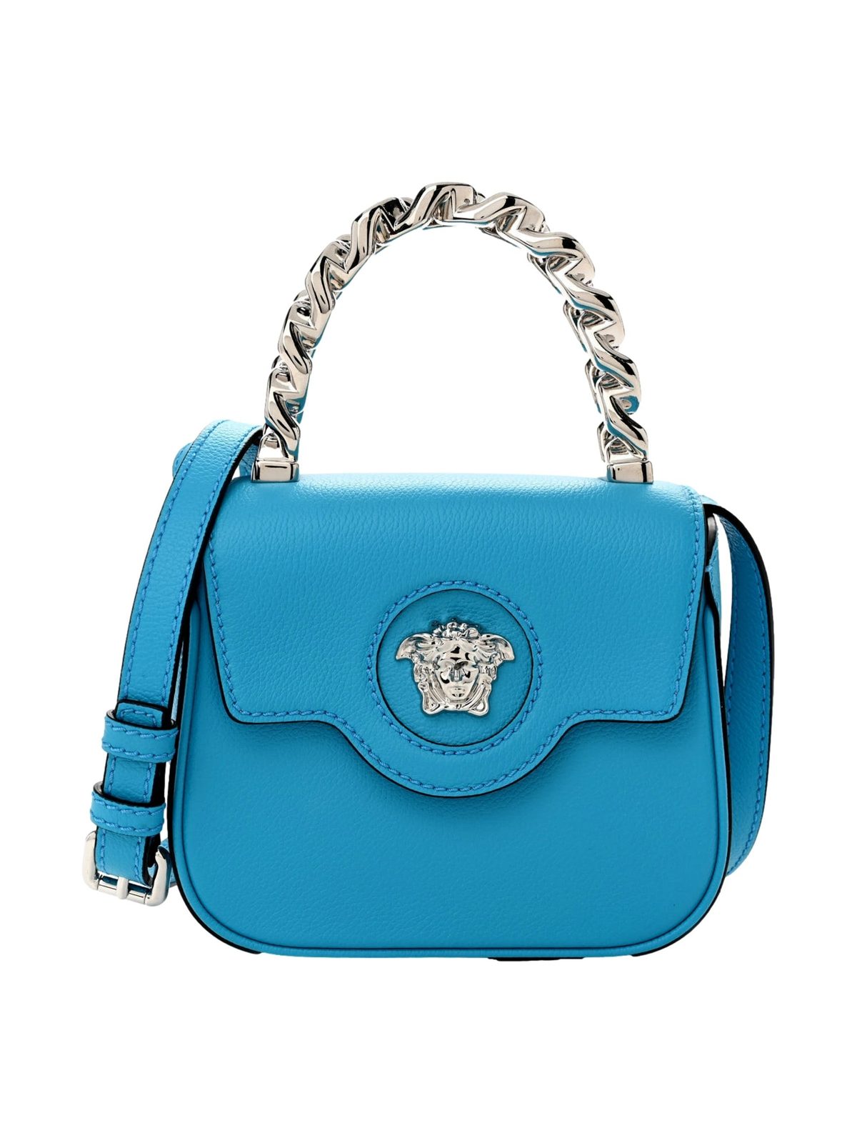 Versace Blue La Medusa Mini Top-Handle Bag Leather Crossbody
