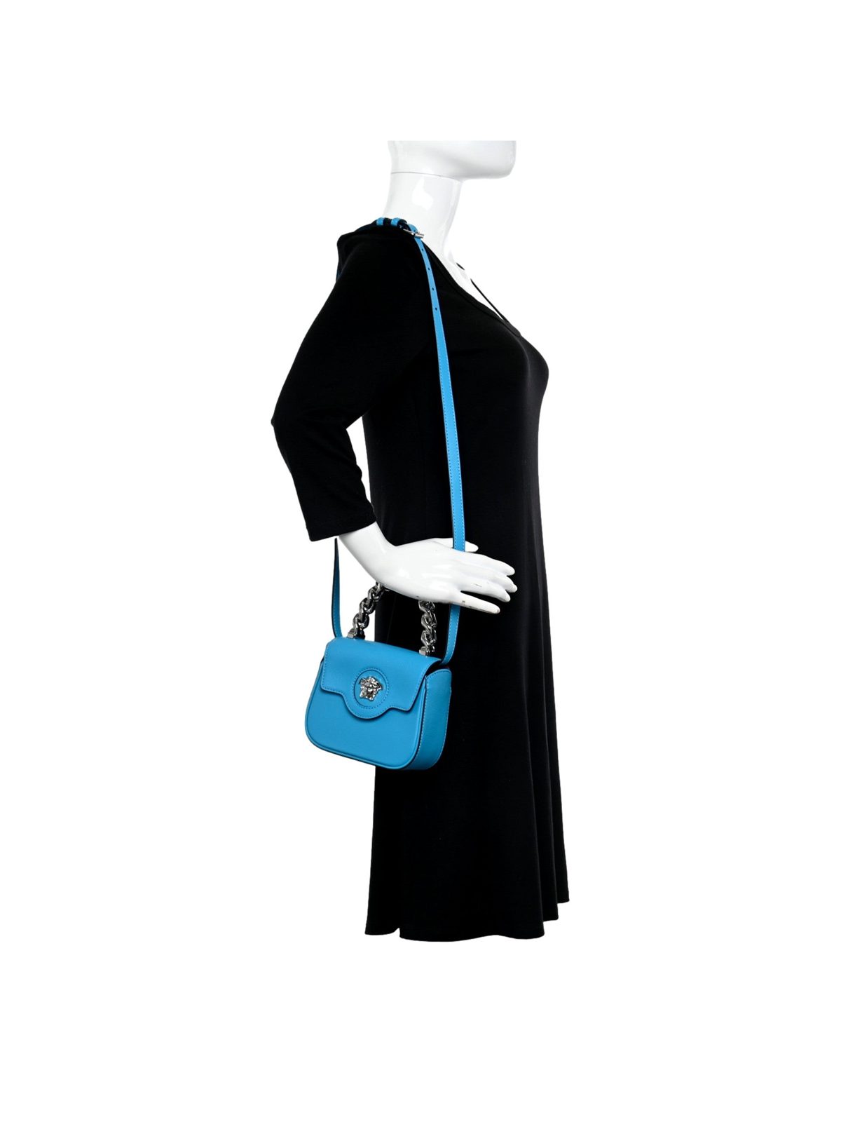 Versace Blue La Medusa Mini Top-Handle Bag Leather Crossbody