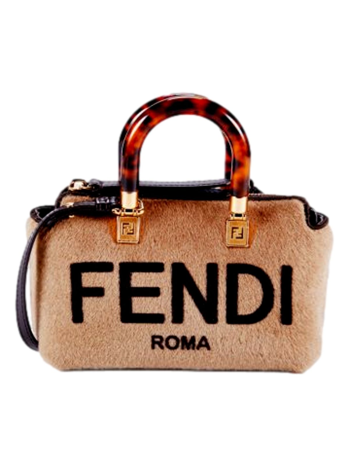 Fendi Roma By The Way Mini Brown Lamb Fur Crossbody Bag