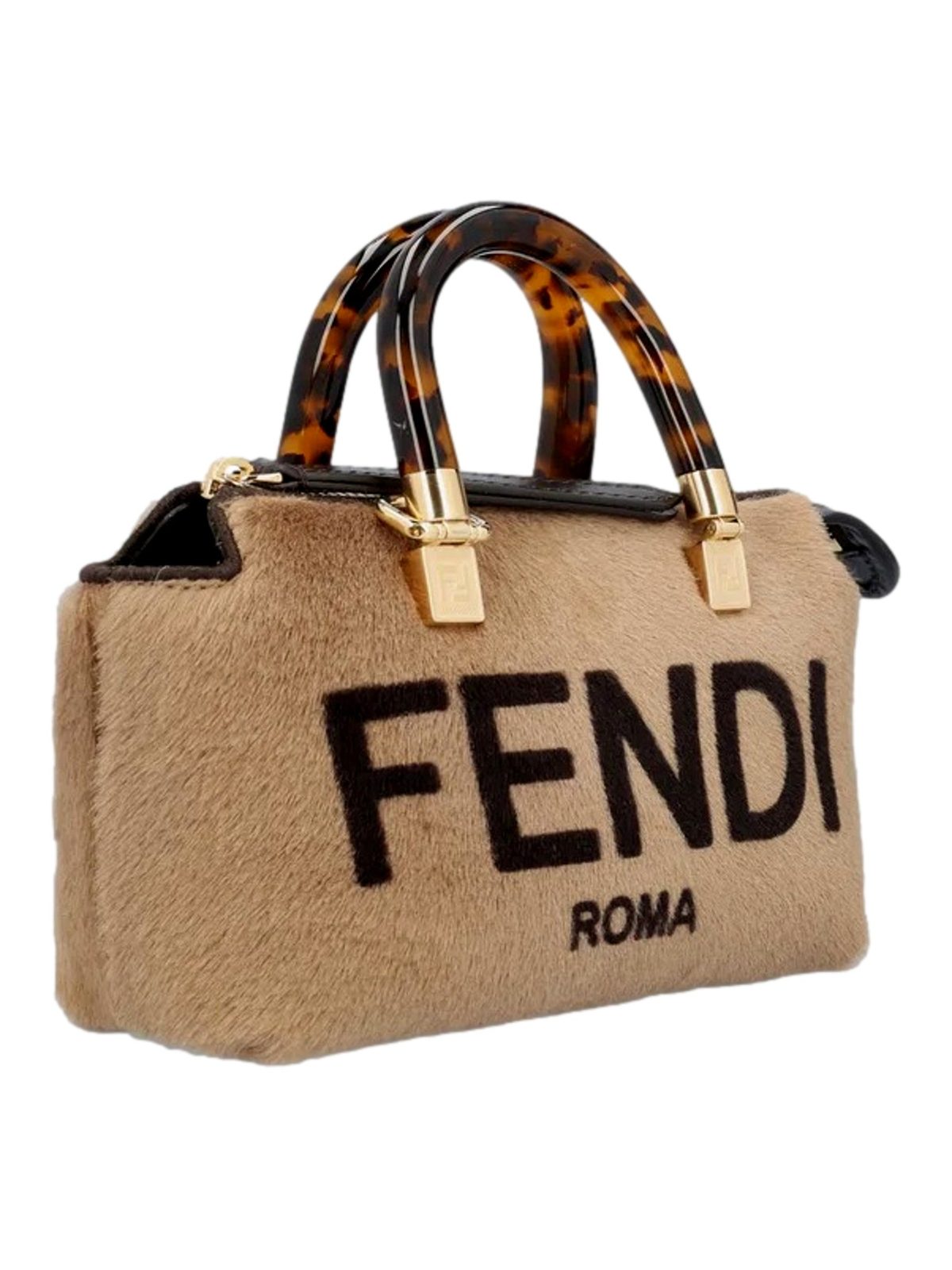 Fendi Roma By The Way Mini Brown Lamb Fur Crossbody Bag