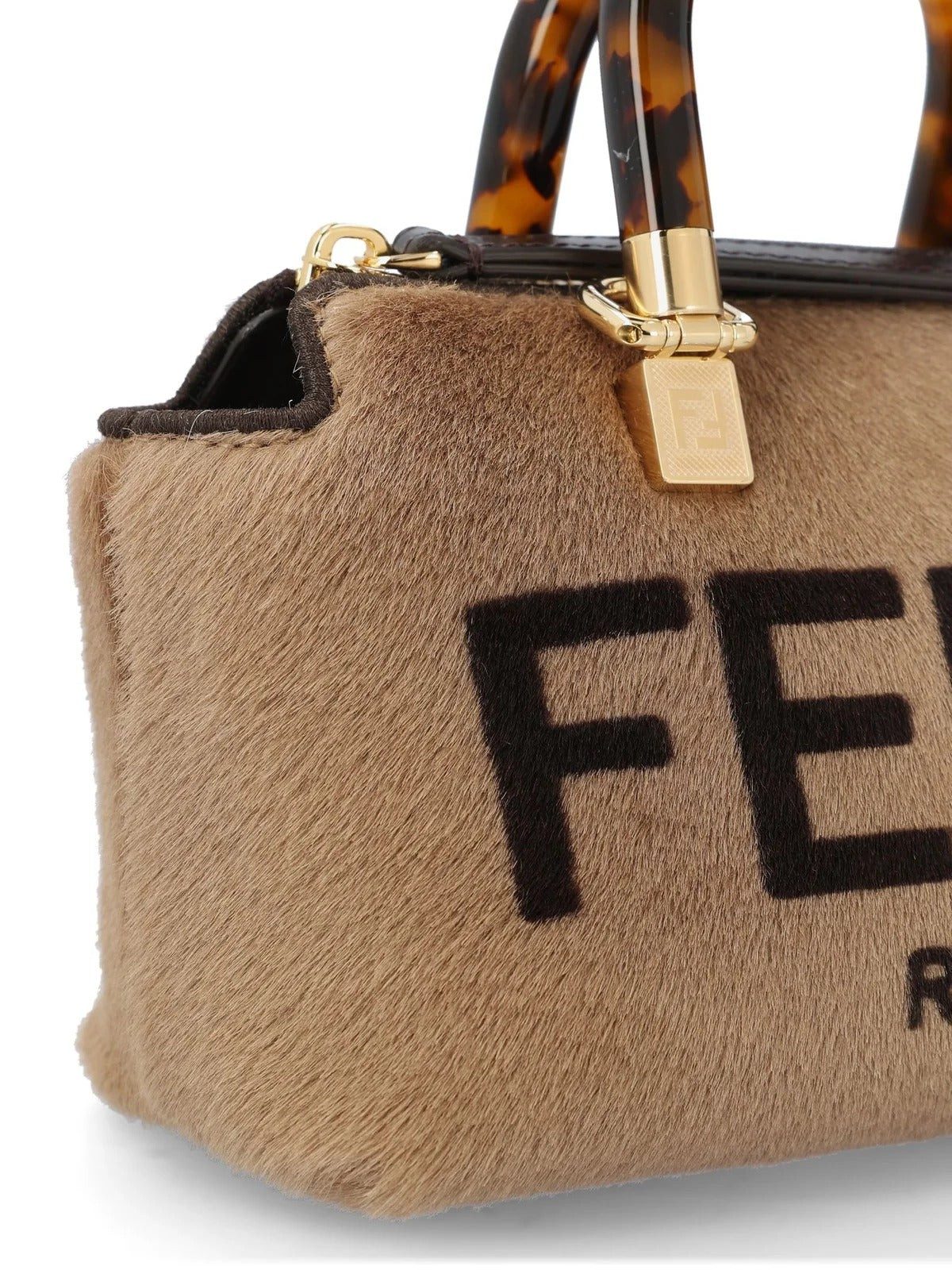 Fendi Roma By The Way Mini Brown Lamb Fur Crossbody Bag