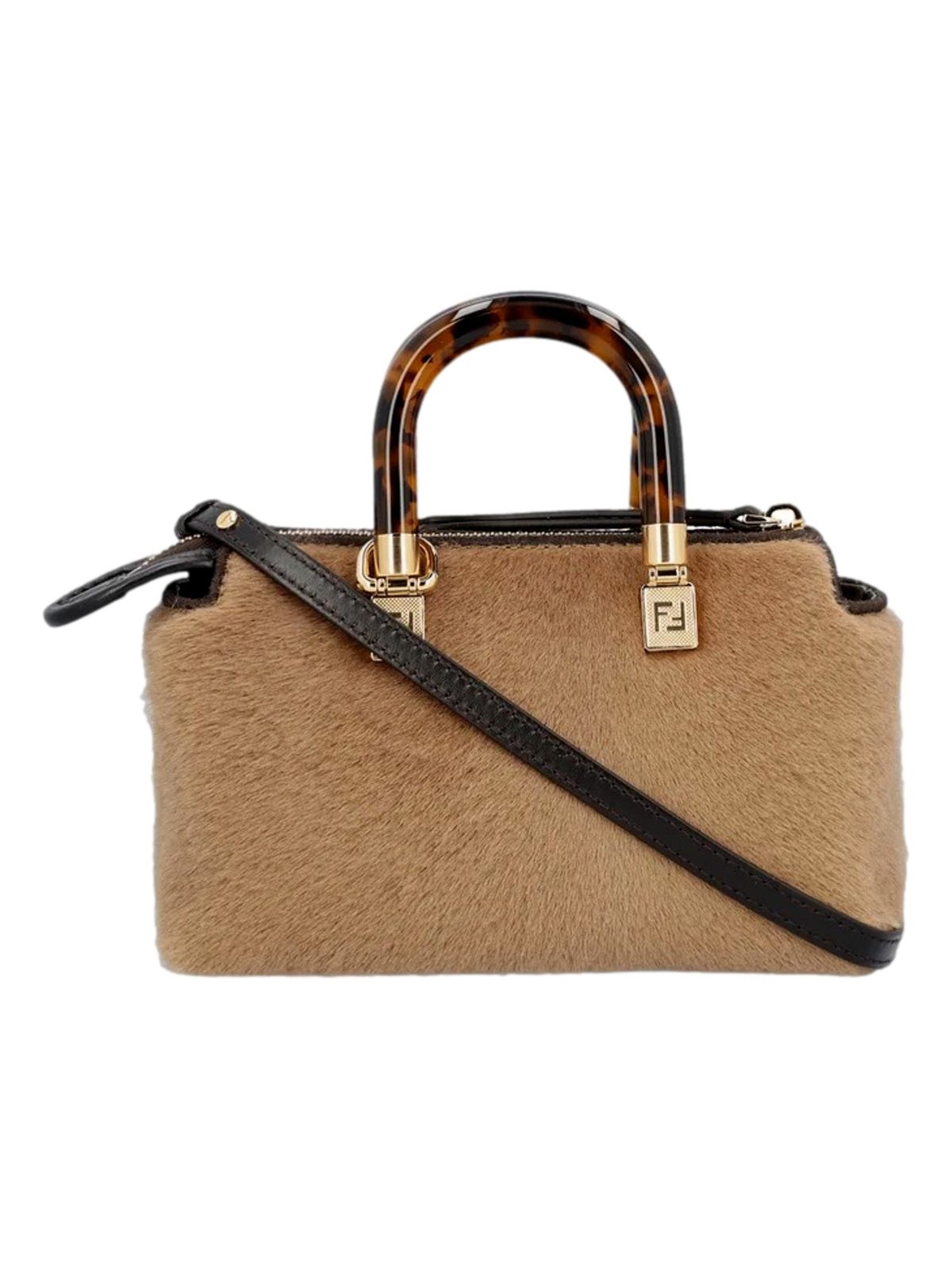 Fendi Roma By The Way Mini Brown Lamb Fur Crossbody Bag